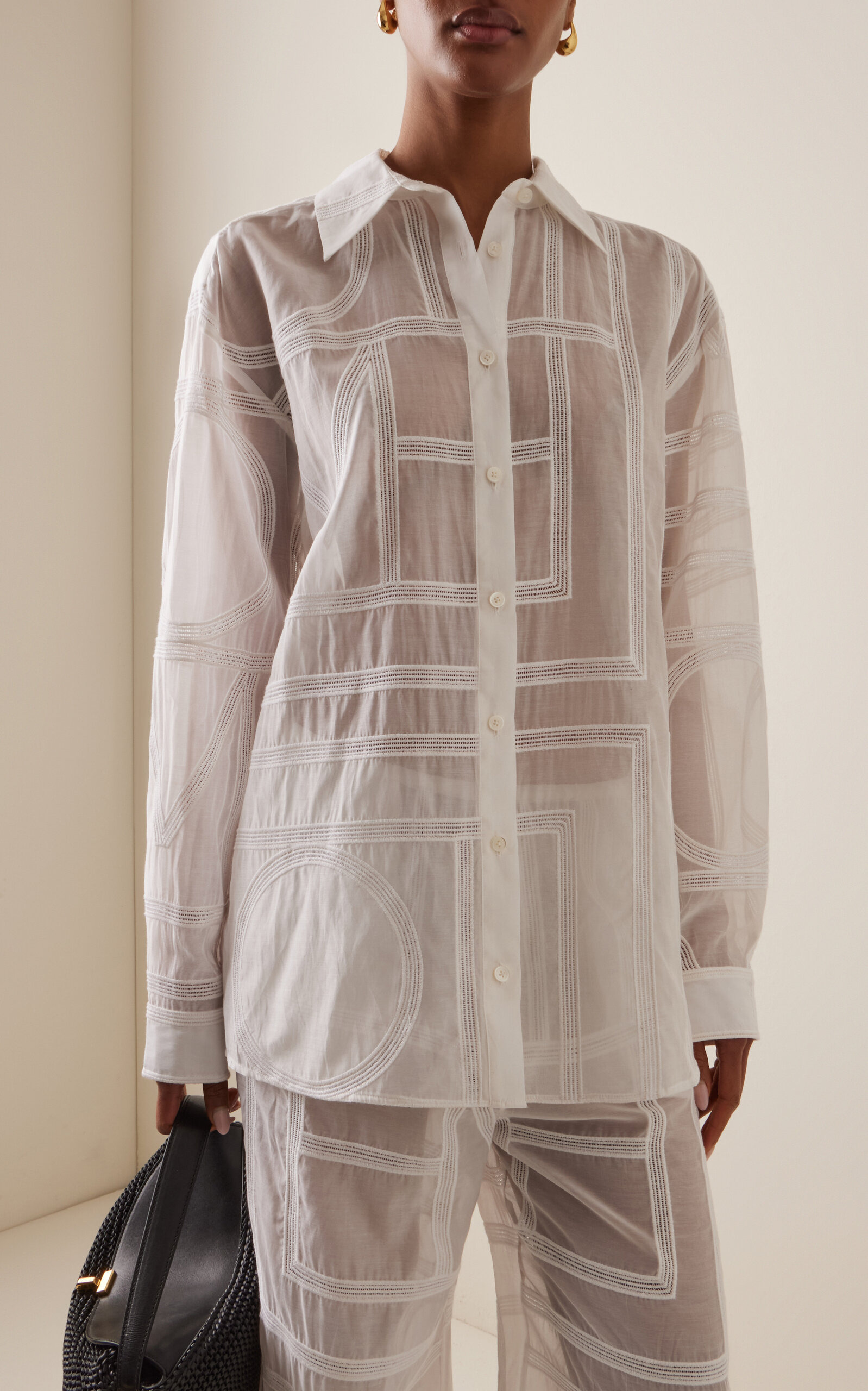 Embroidered Cotton-Silk Shirt white - 2