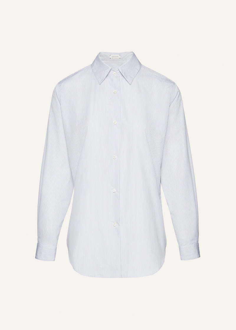 Cotton poplin button up shirt in grey stripes 1