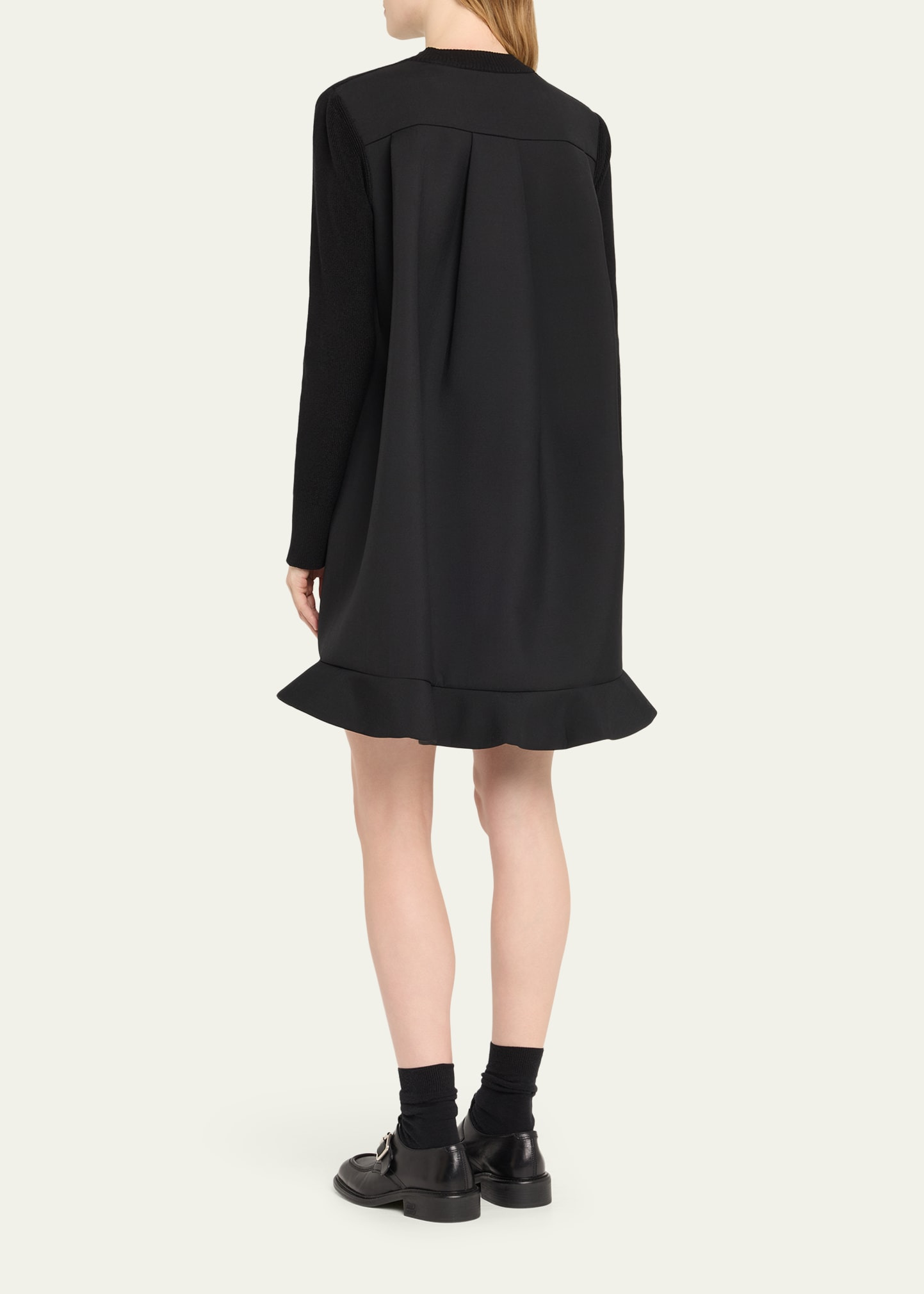 Mixed-Media Ruffle Mini Sweater Dress - 3