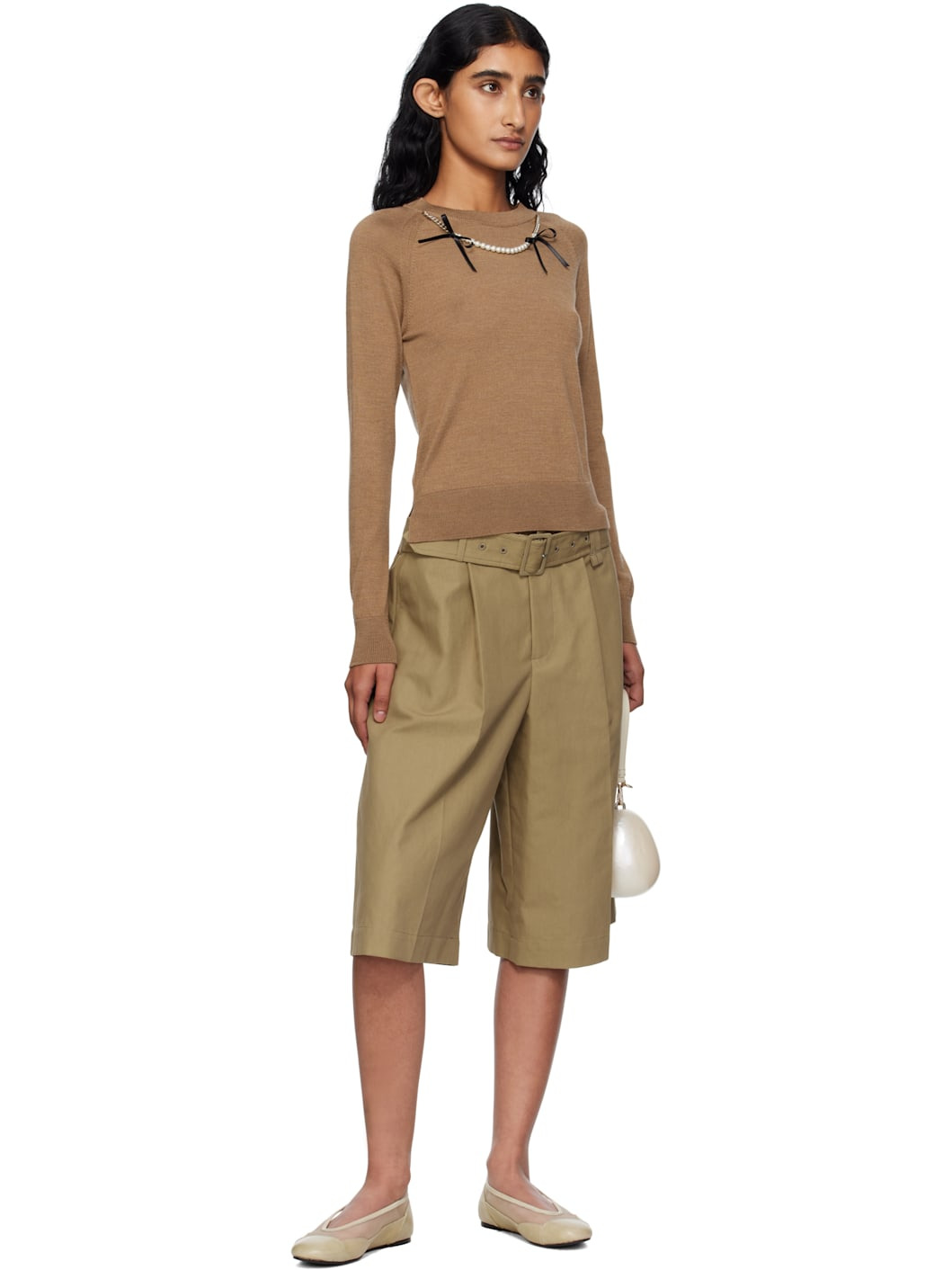 Brown Embellished Classic Sweater - 4