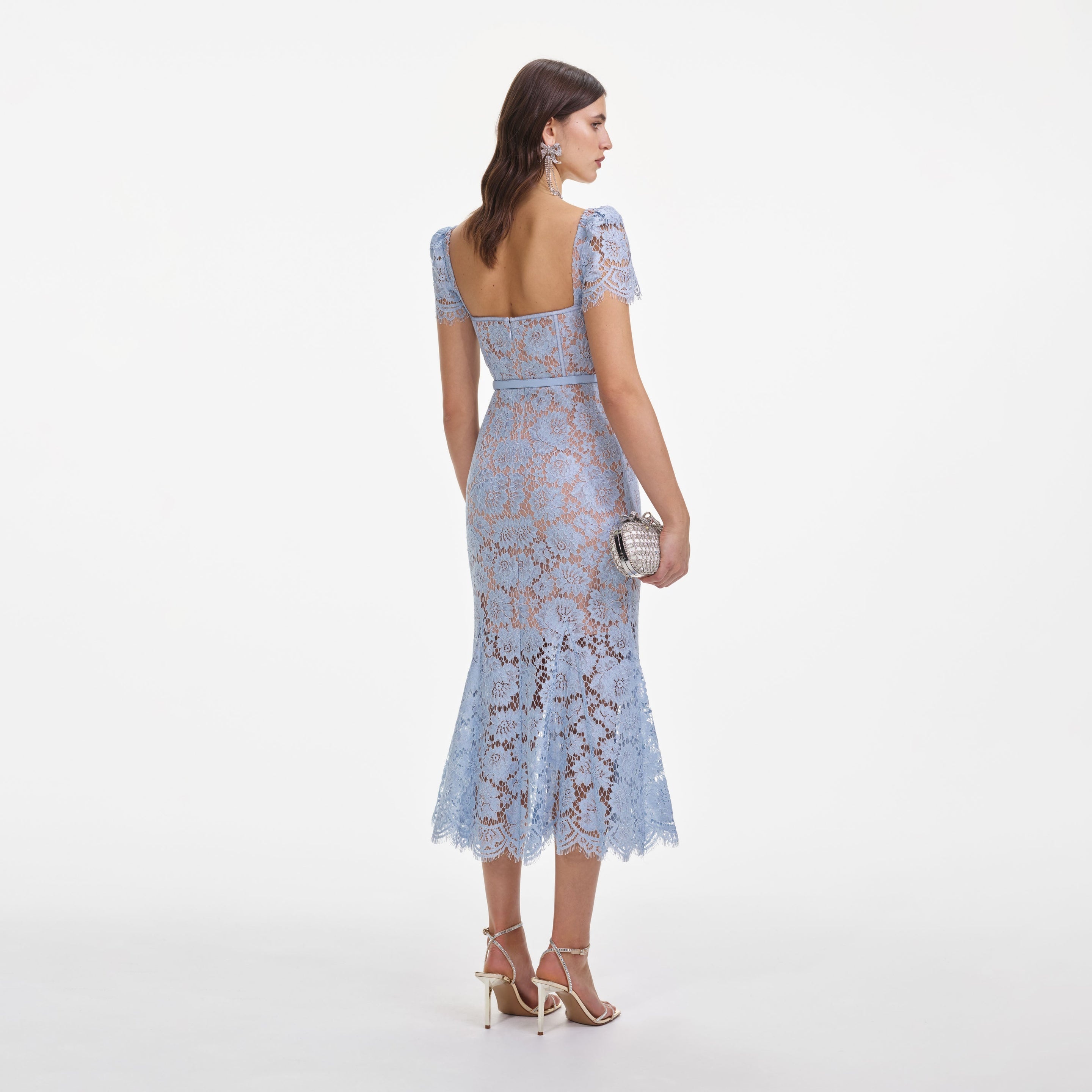 Blue Fine Lace Midi Dress - 3