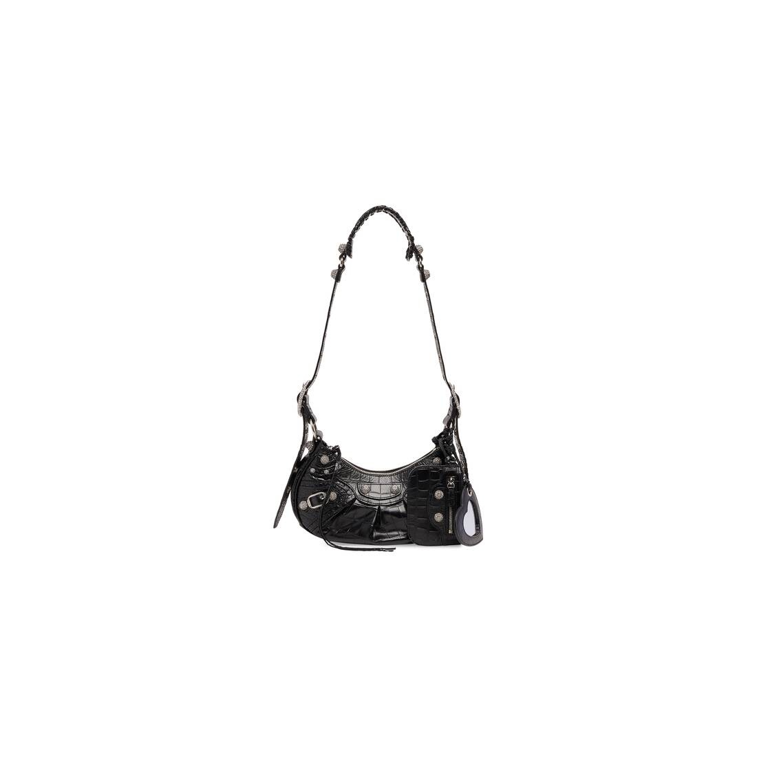 Women's Le Cagole Xs Shoulder Bag Crocodile Embossed With Rhinestones in Black - 1
