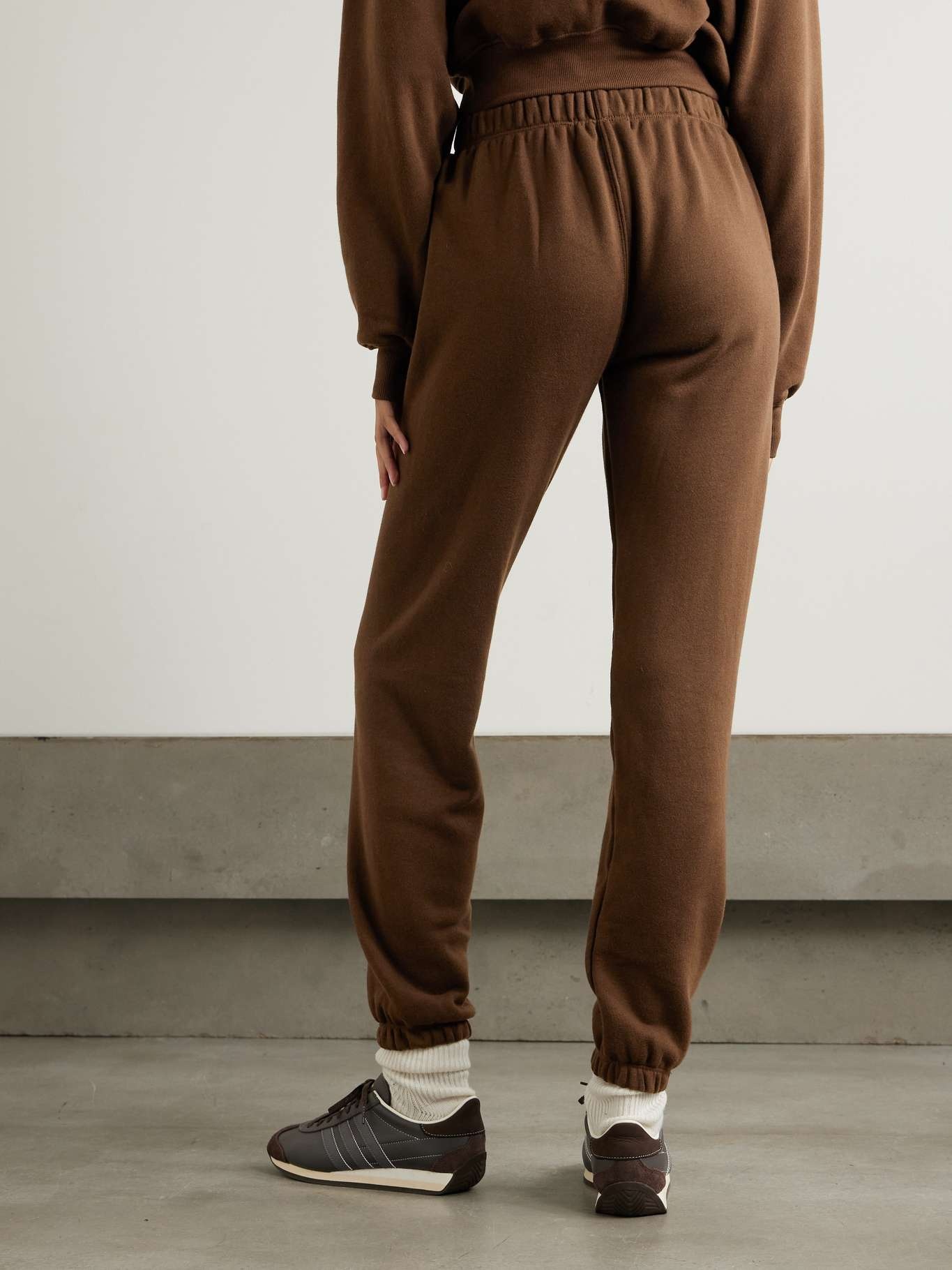 Cotton and modal-blend jersey tapered track pants Chocolate - 4