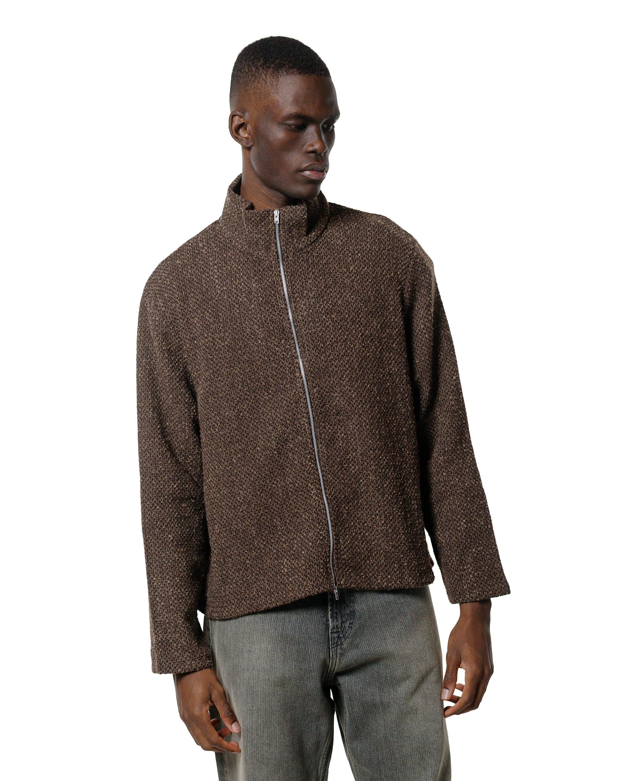 Shrunken Full Zip Polo Brown Sparse Buckle Weave - 2