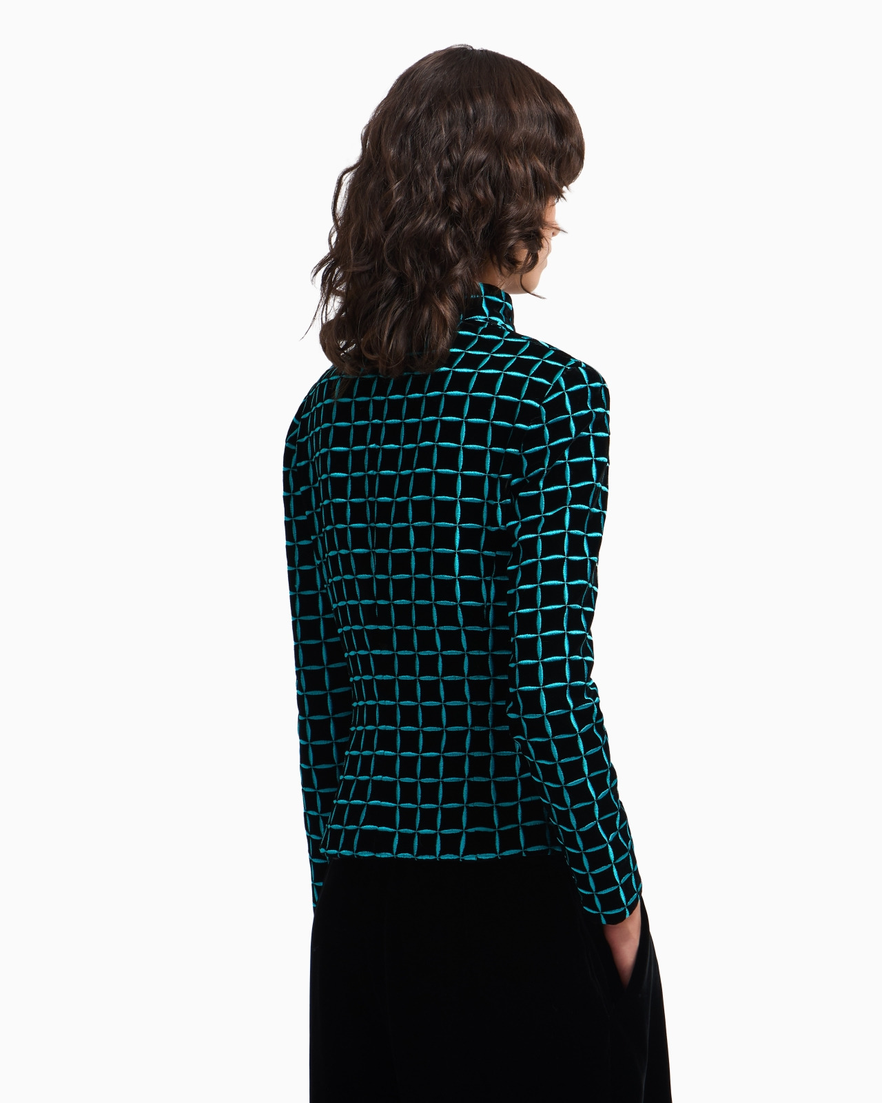 VELVET JACKET WITH EMBROIDERED CHECK MOTIF - 3