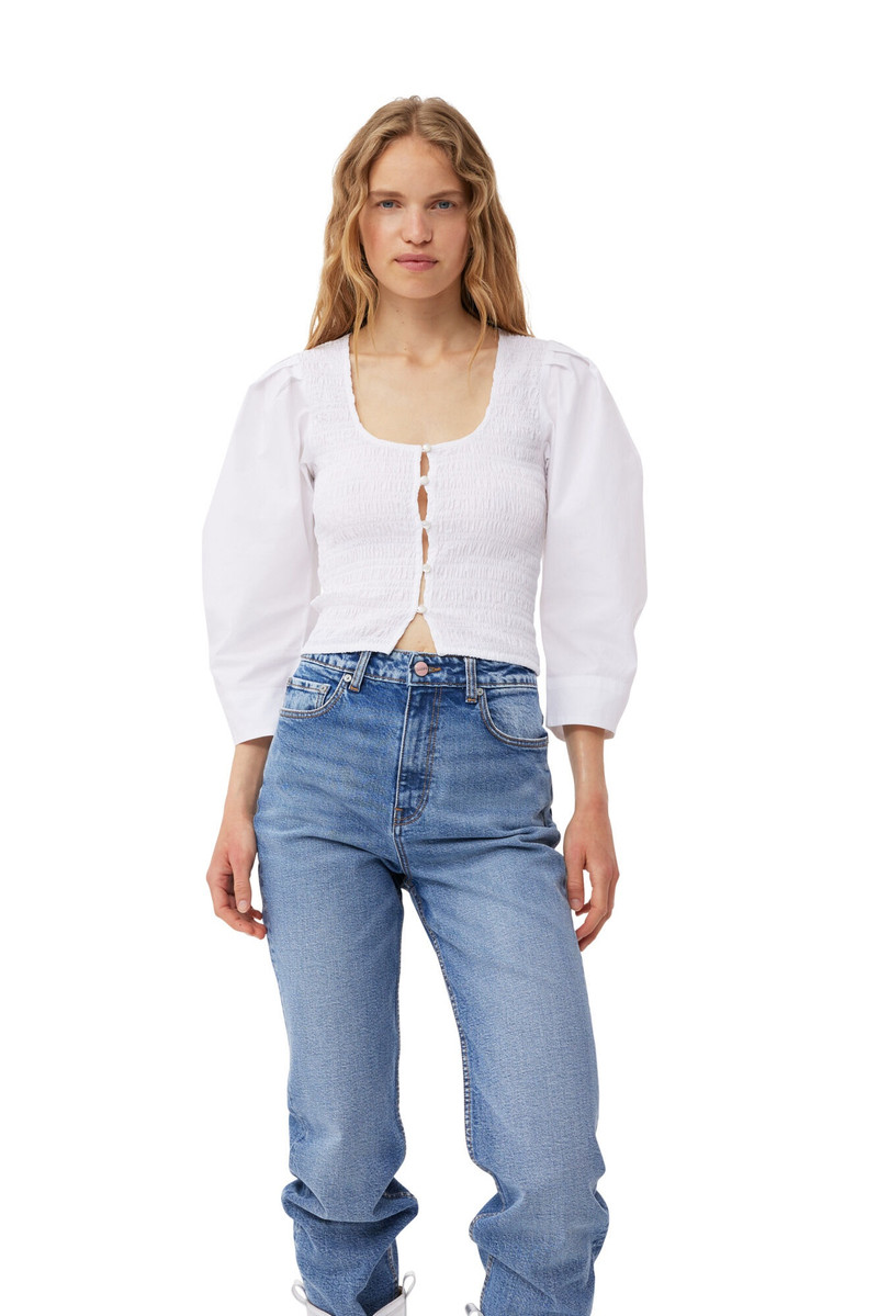 WHITE COTTON POPLIN SMOCK BLOUSE 1