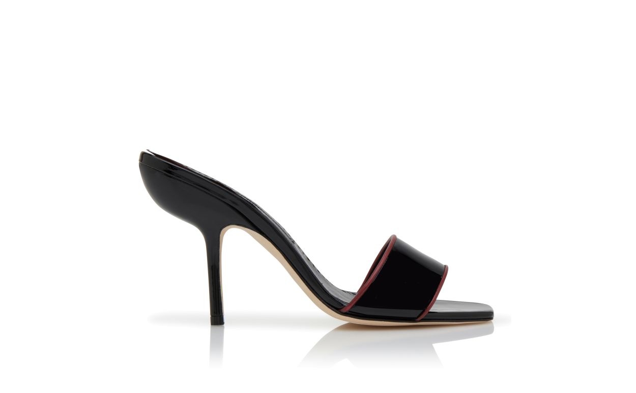 Black Patent Leather Open Toe Mules - 1