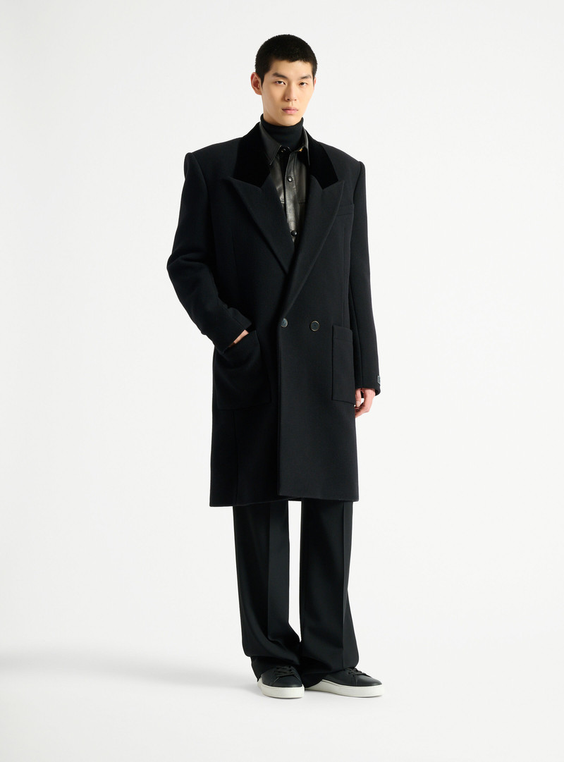 Balmain Long wool and velvet coat outlook