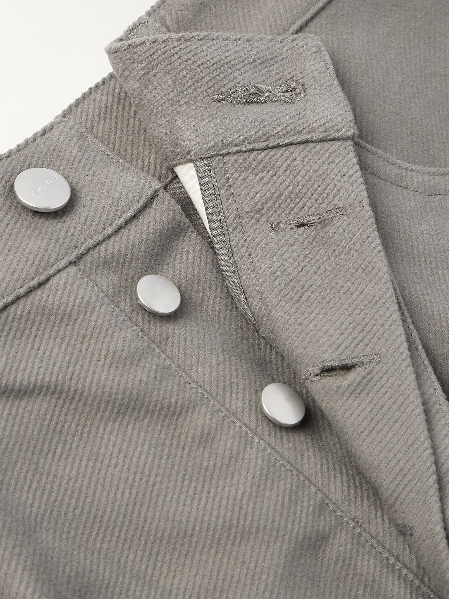 Geth Wide-Leg Brushed Organic Cotton-Twill Trousers Gray - 6