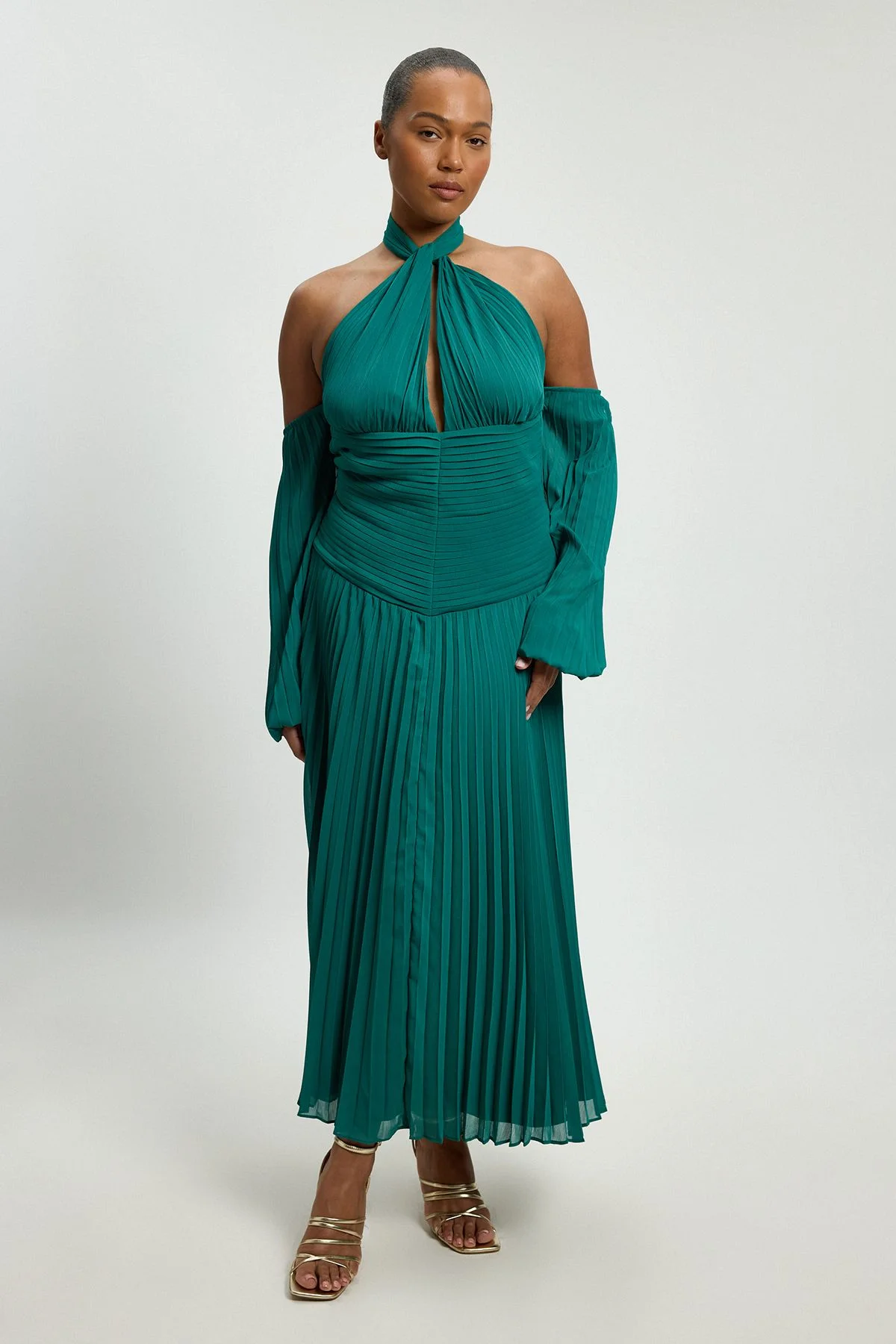 Plus Size Crinkle Cold Shoulder Georgette Woven Maxi Dress - 1
