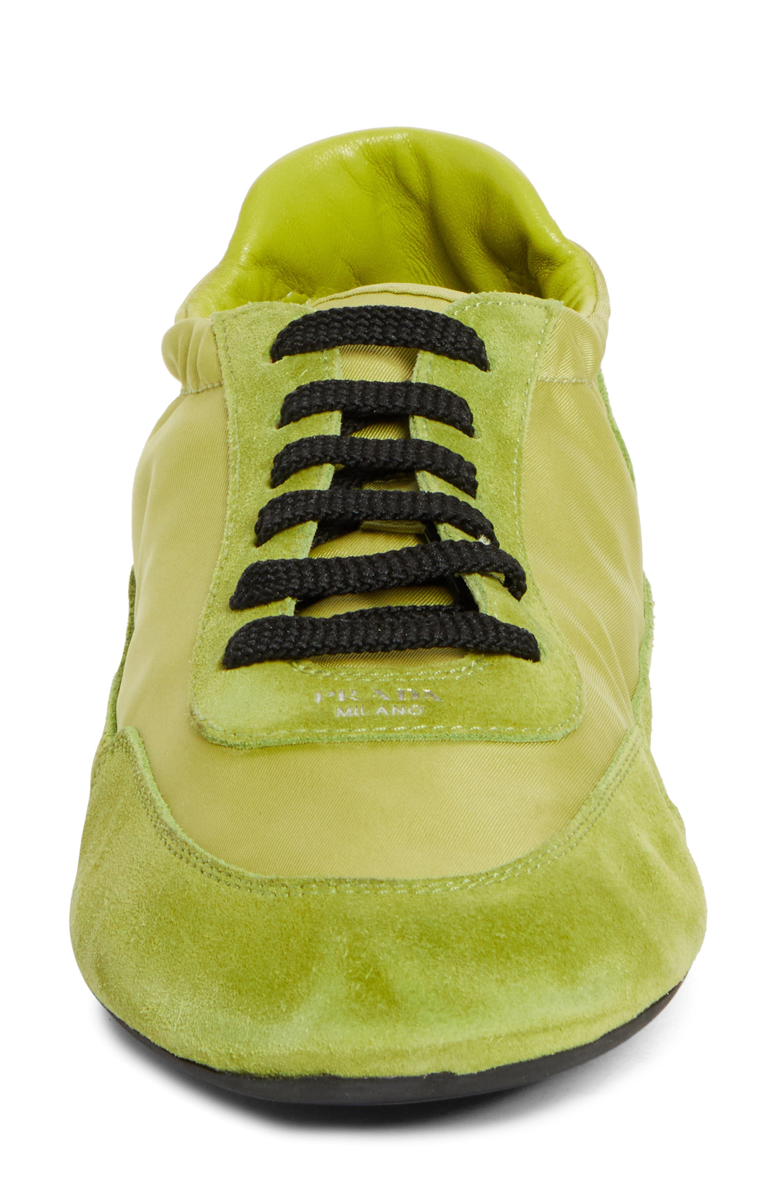 Prada Collapse Mixed Media Low Top Sneaker in Lime at Nordstrom - 4