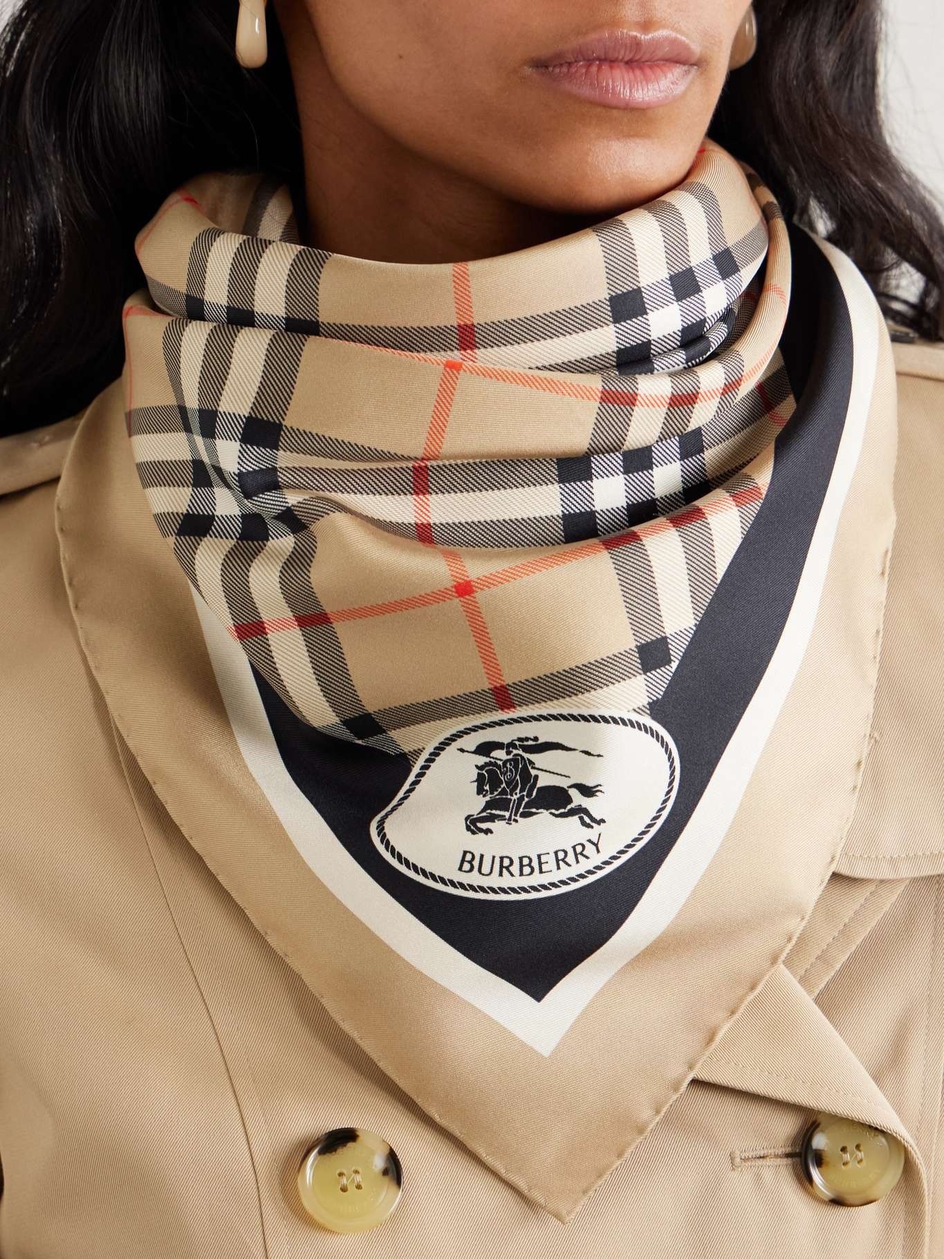 Checked silk-twill scarf Sand - 2