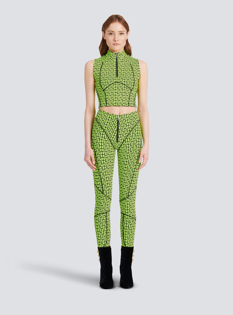 Jersey crop top with Balmain monogram 3