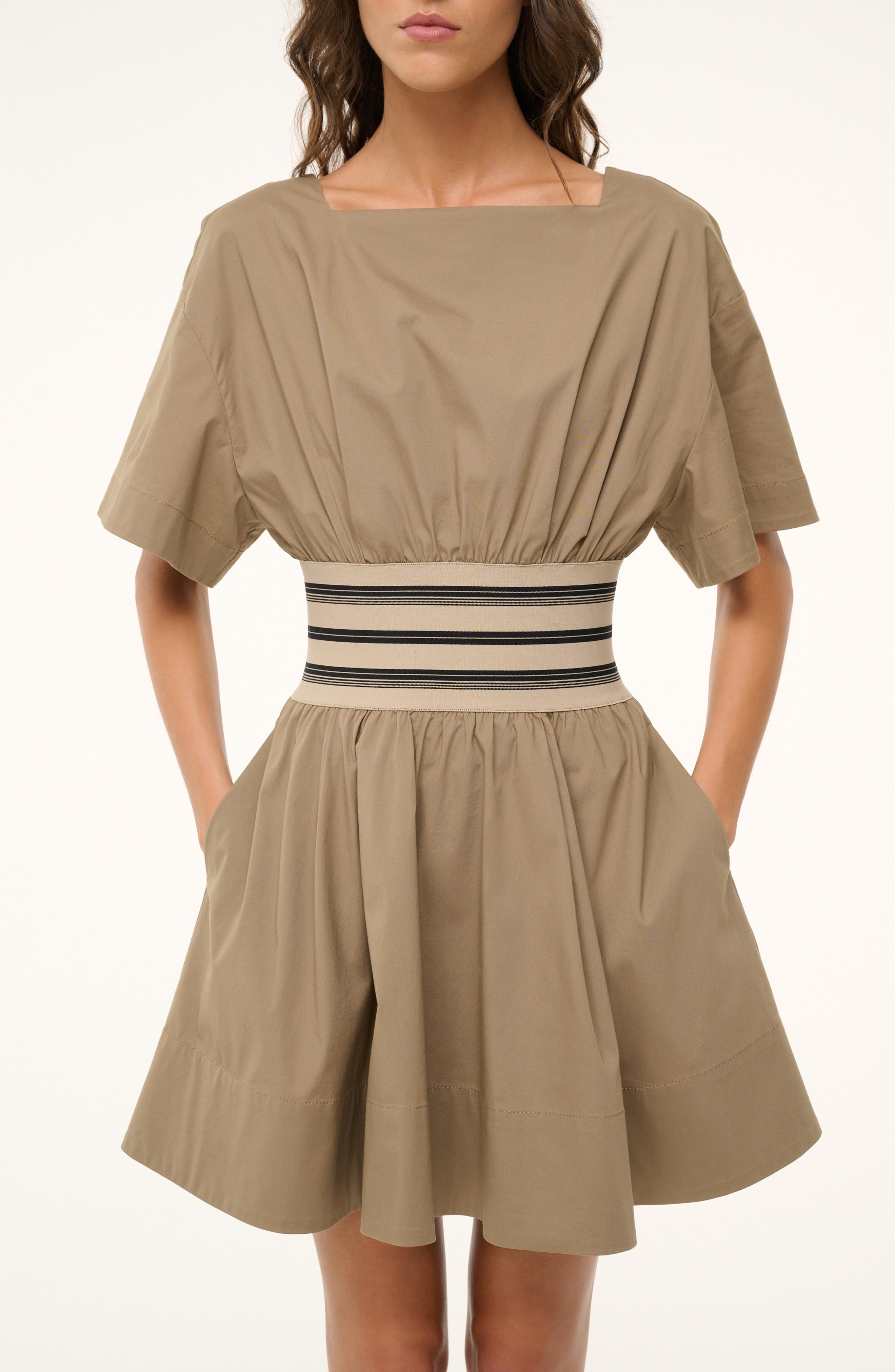STAUD Amy Contrast Detail Minidress in Taupe at Nordstrom - 4