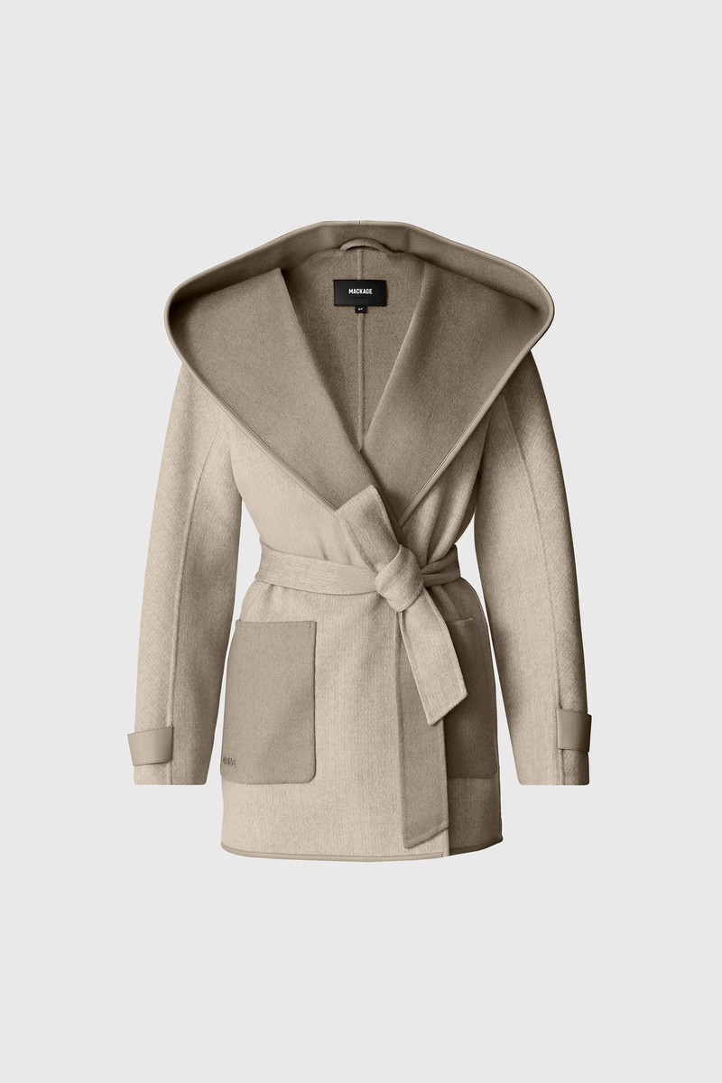 MACKAGE PAYA-HB Herringbone Wool Wrap Coat With Sash Belt outlook