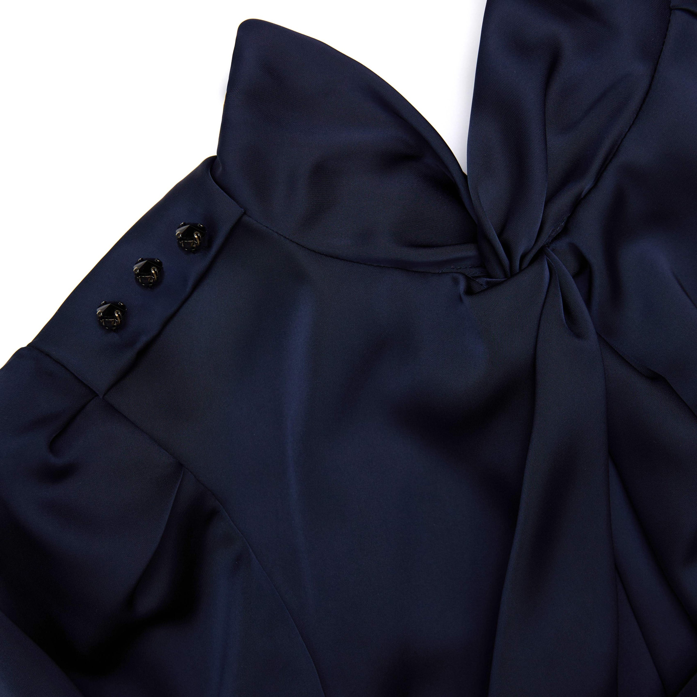 Navy Satin Midi Dress - 5