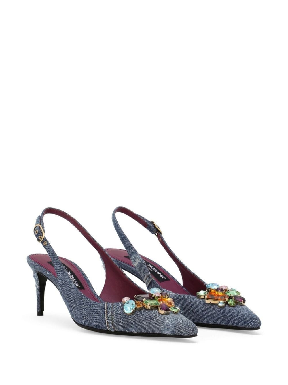 crystal-embellished denim slingback pumps - 2