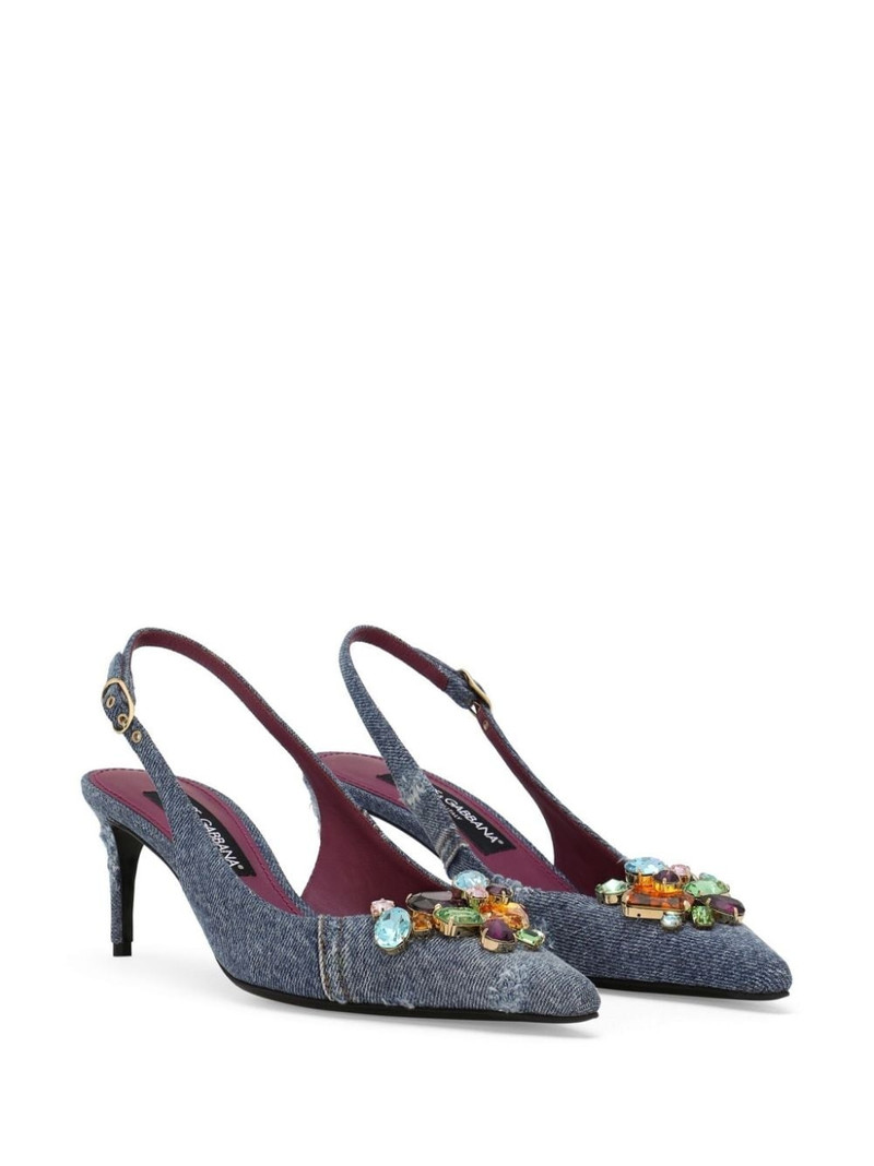 Dolce & Gabbana crystal-embellished denim slingback pumps outlook