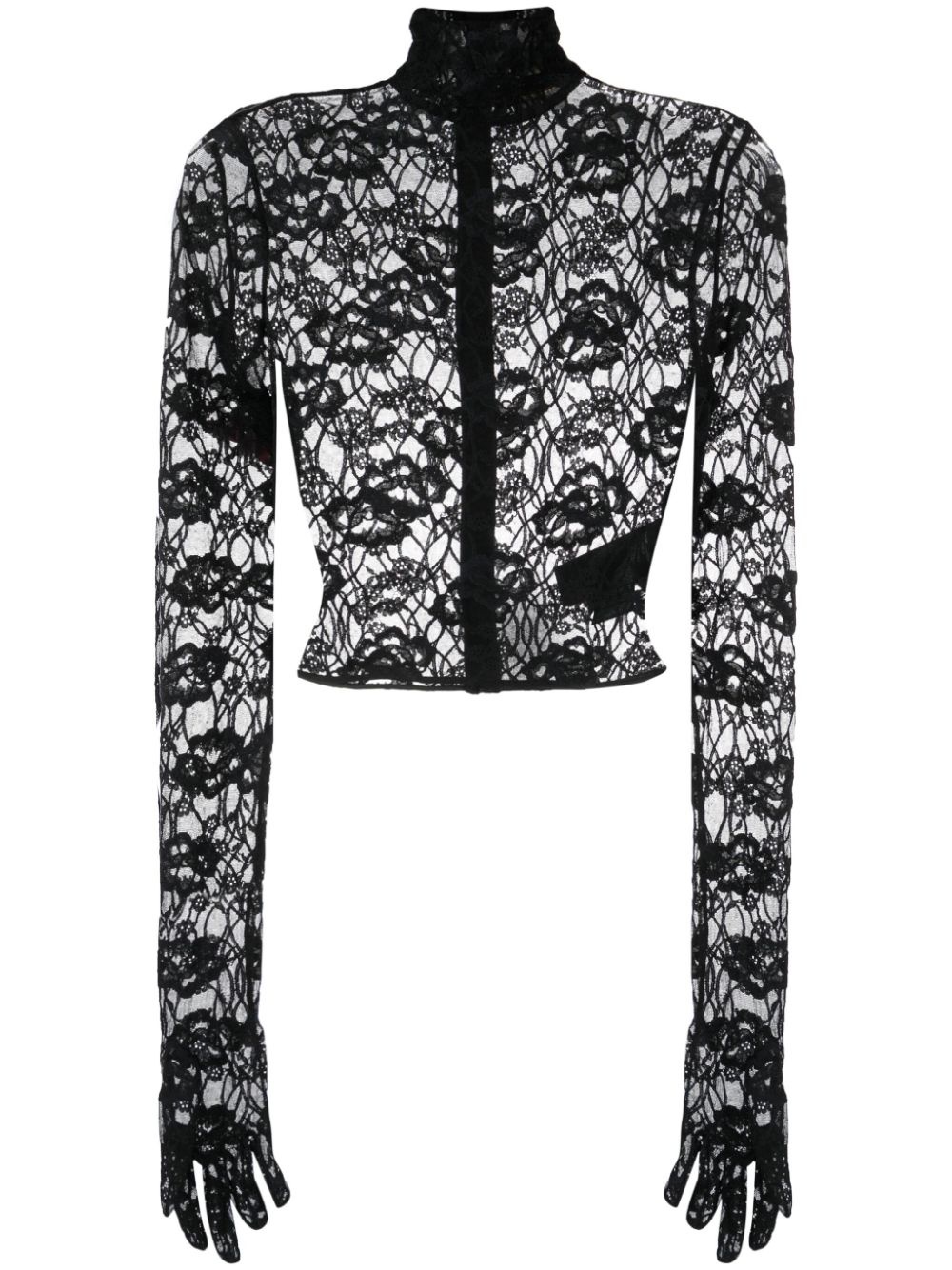 floral-jacquard point d'esprit tulle blouse - 2