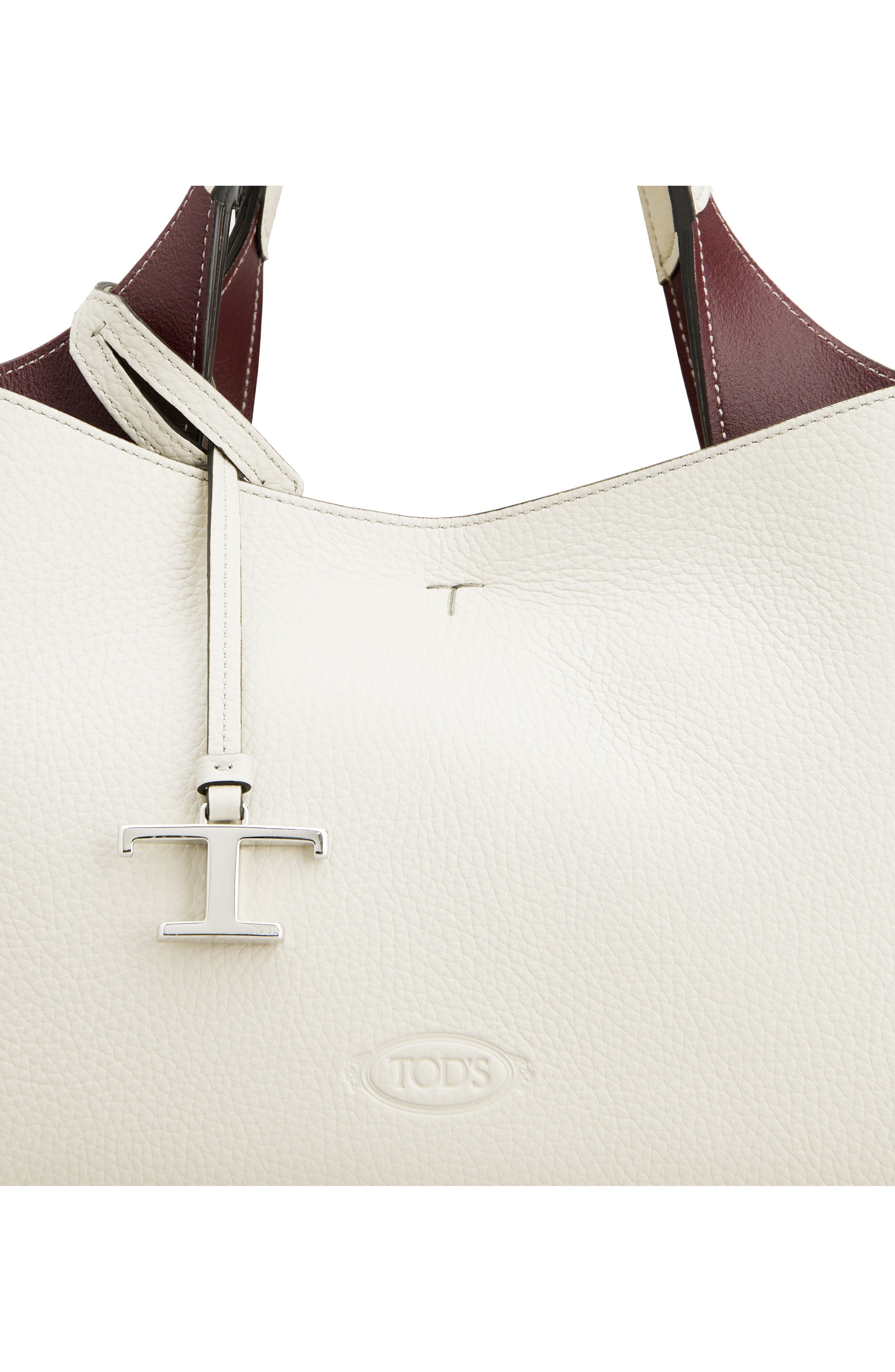 Tod's Mini Leather Tote in Bianco Calce/Bordeaux at Nordstrom - 6