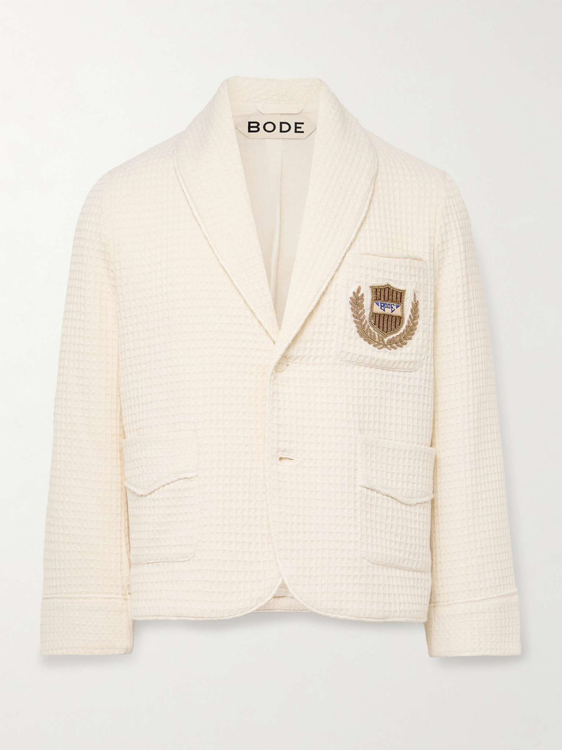 Shawl-Collar Embellished Waffle-Knit Cotton Blazer - 1