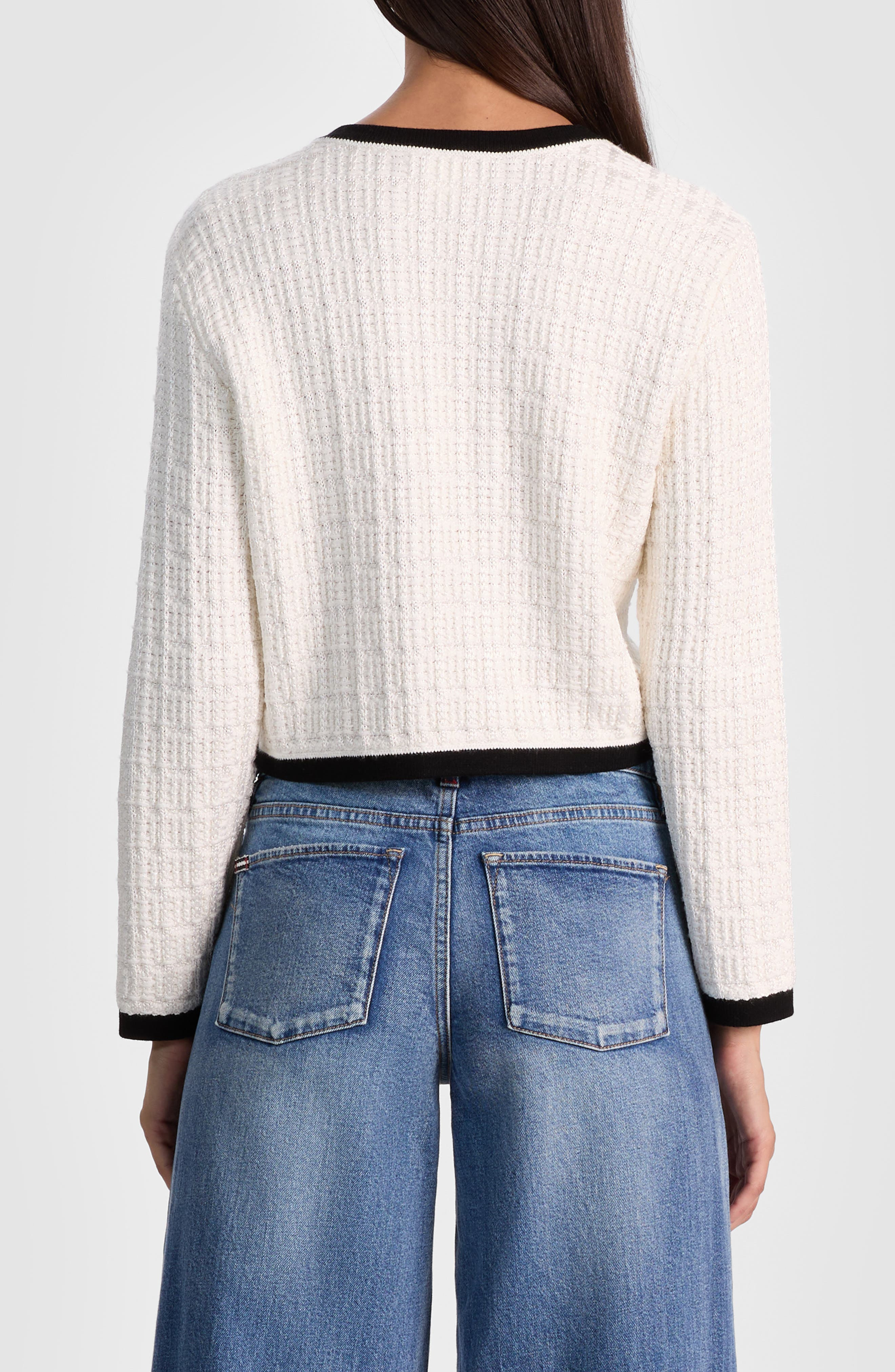 Alice + Olivia Akira Bow Cardigan in Soft White/Black at Nordstrom - 2