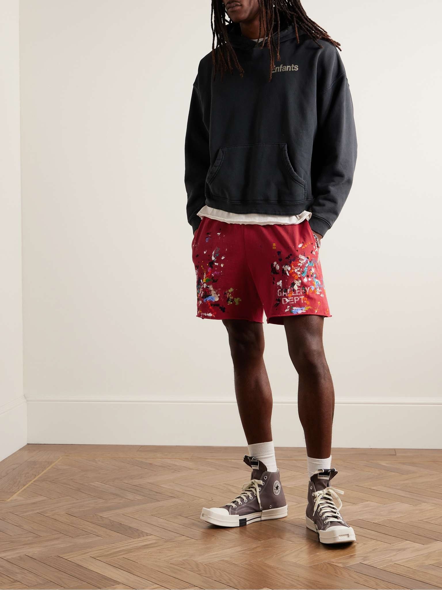 Insomnia Straight-Leg Logo-Print Paint-Splattered Cotton-Jersey Shorts - 2