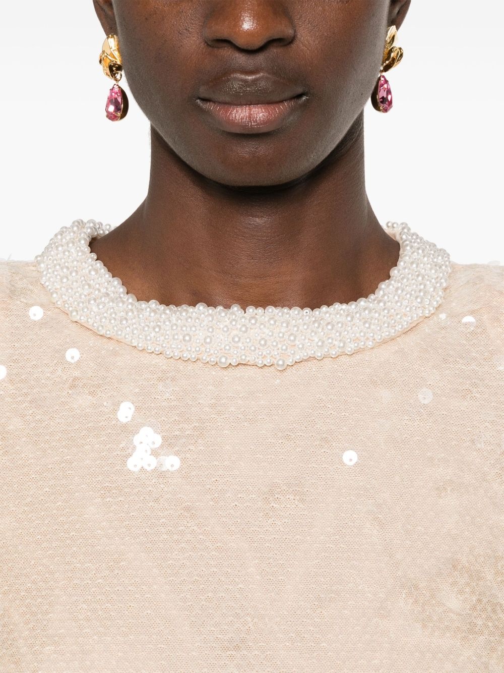 sequin pearl-trim mini dress - 5