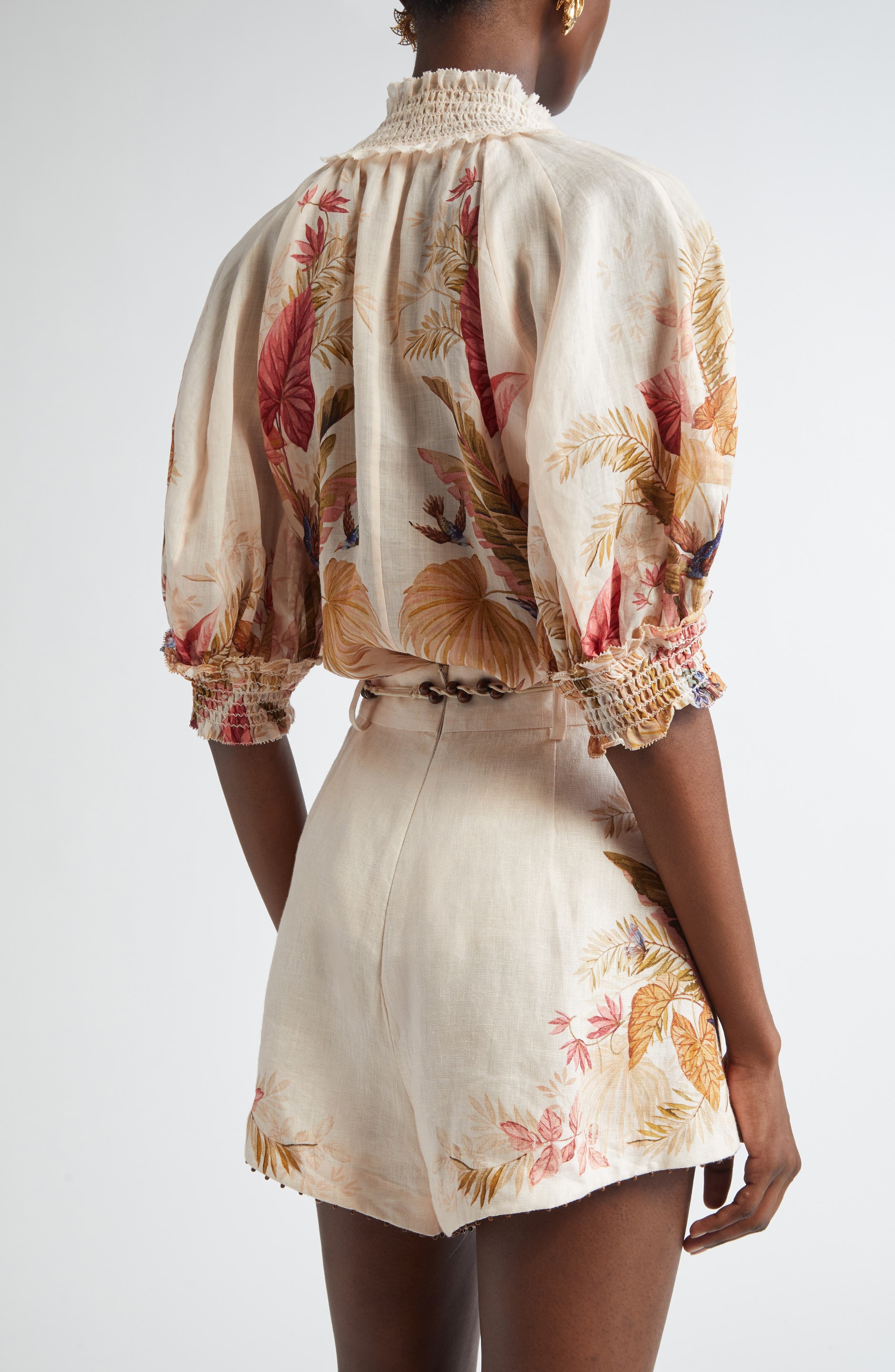 Zimmermann Ascension Billow Puff Sleeve Top in Cream Palm Floral at Nordstrom - 3