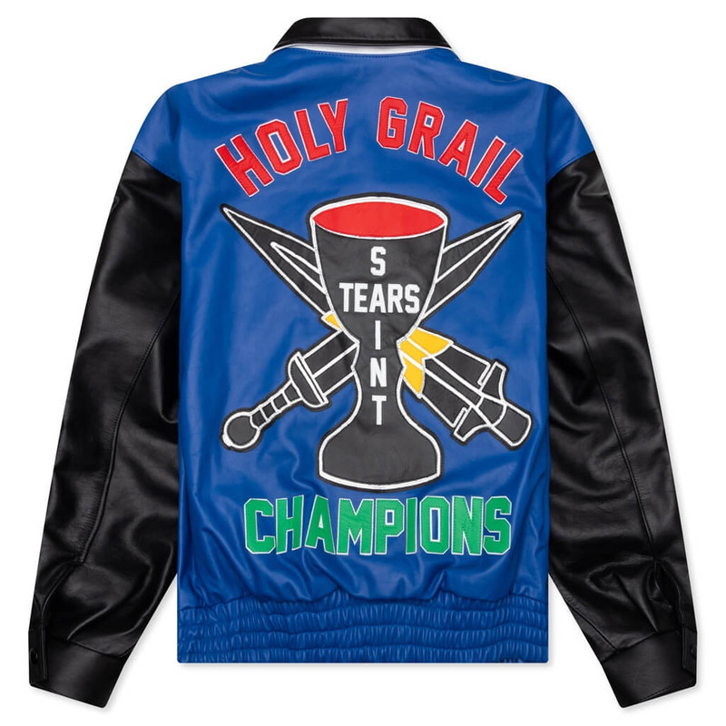 SAINT M×××××× SAINT MICHAEL X DENIM TEARS HOLY GRAIL VARSITY JACKET - BLUE outlook