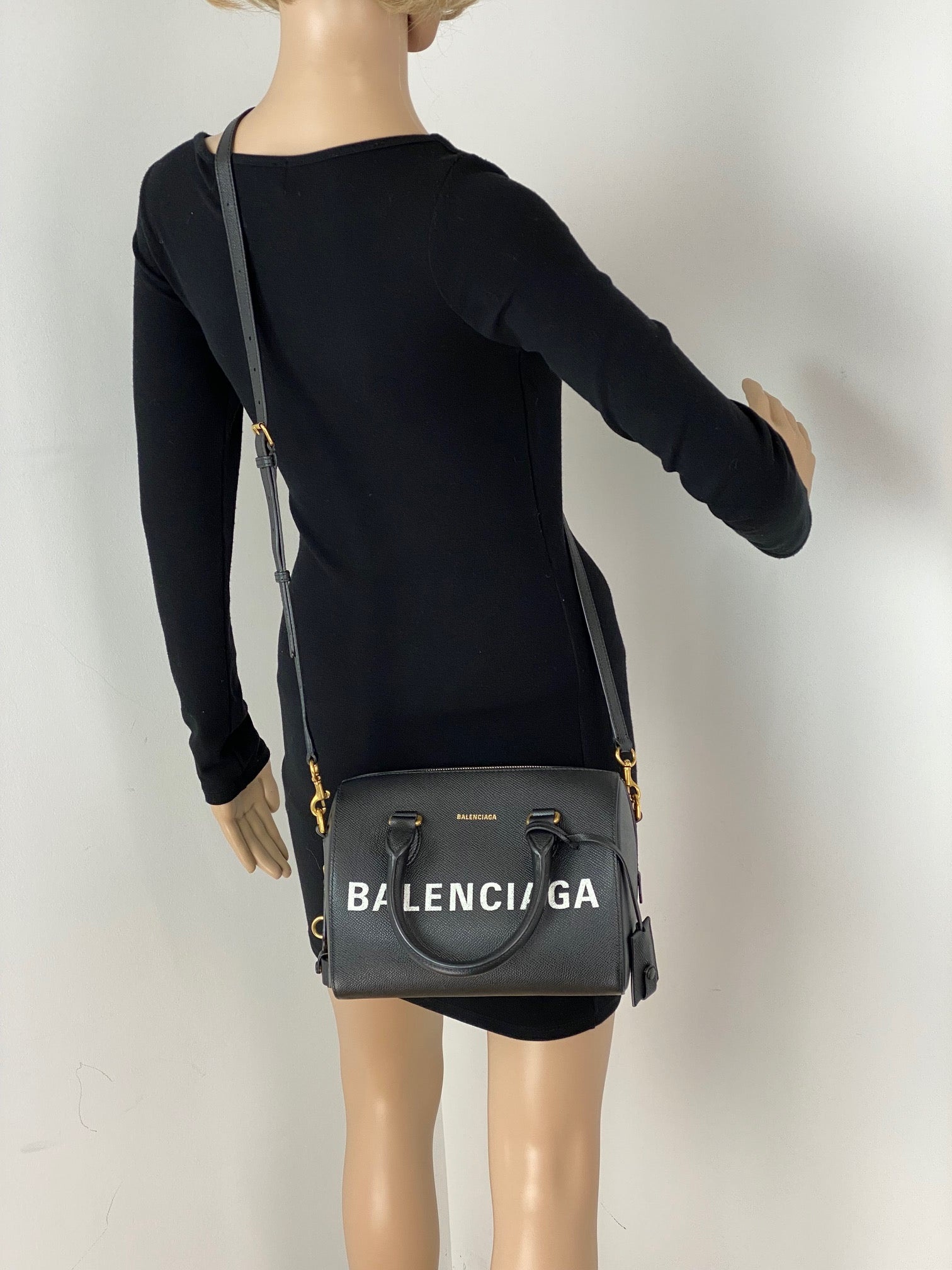 Balenciaga Ville Bowling Small Black Grained Leather Satchel Crossbody Bag preowned - 7