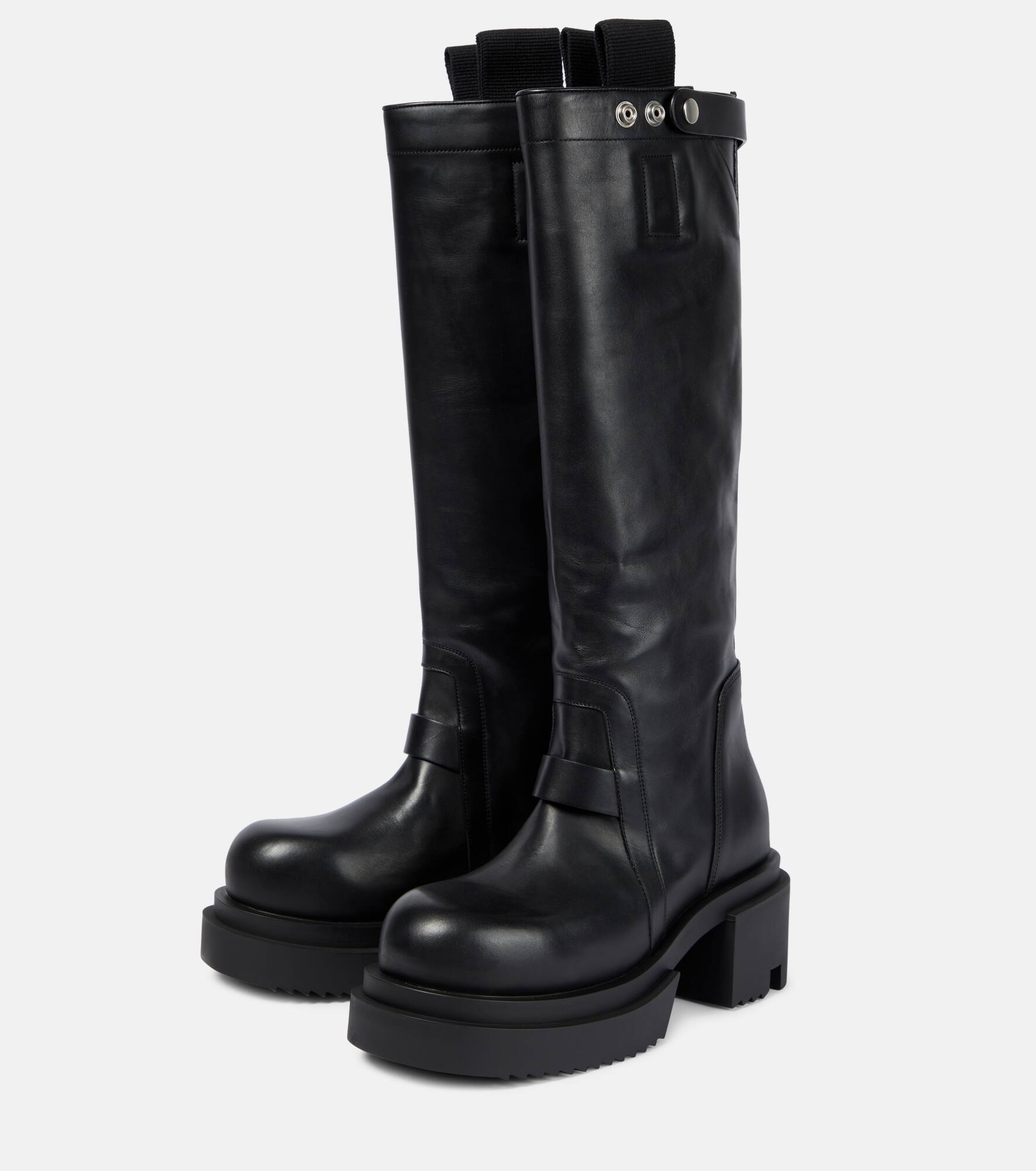Pull On leather knee-high boots - 5