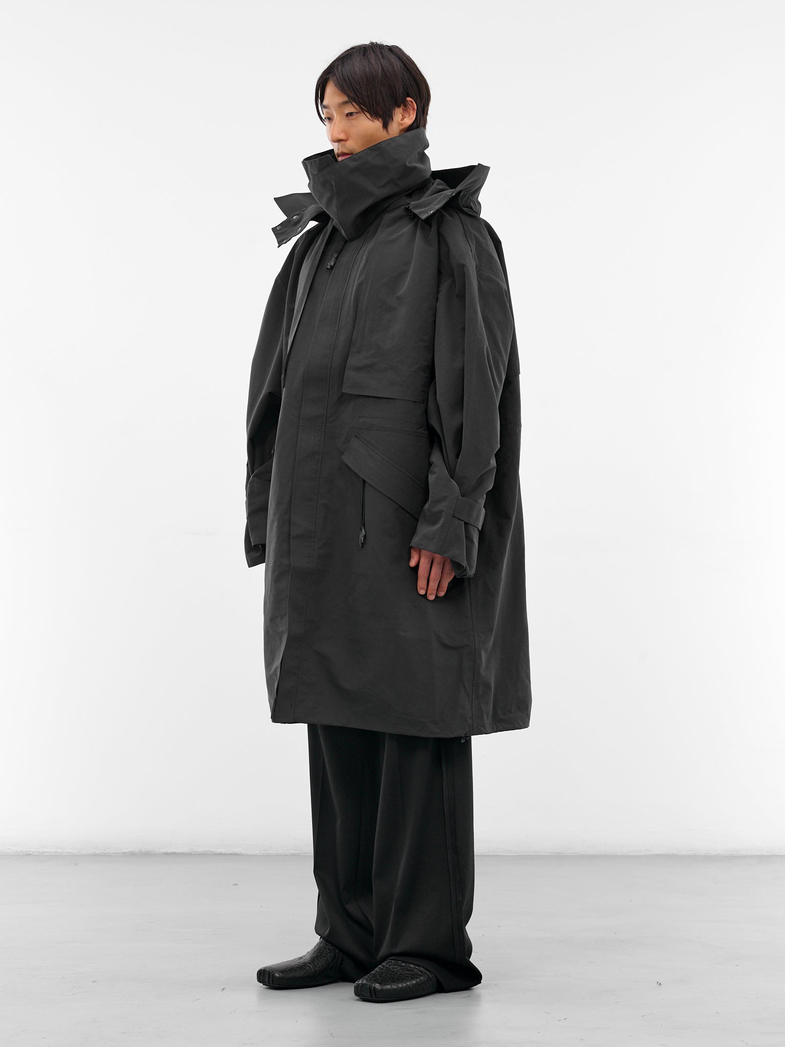 Black Nylon Oversized Parka Coat - 2