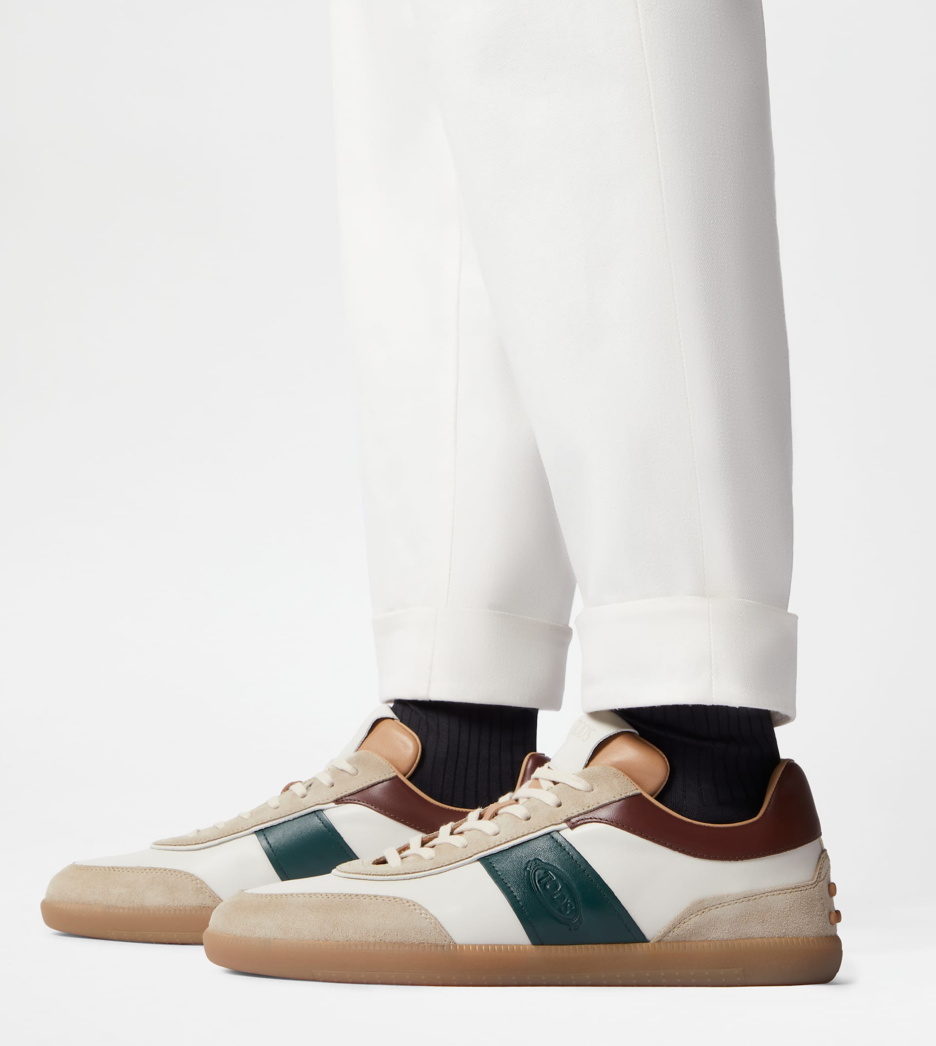 TOD'S TABS SNEAKERS IN SUEDE - OFF WHITE, BROWN, GREEN - 6