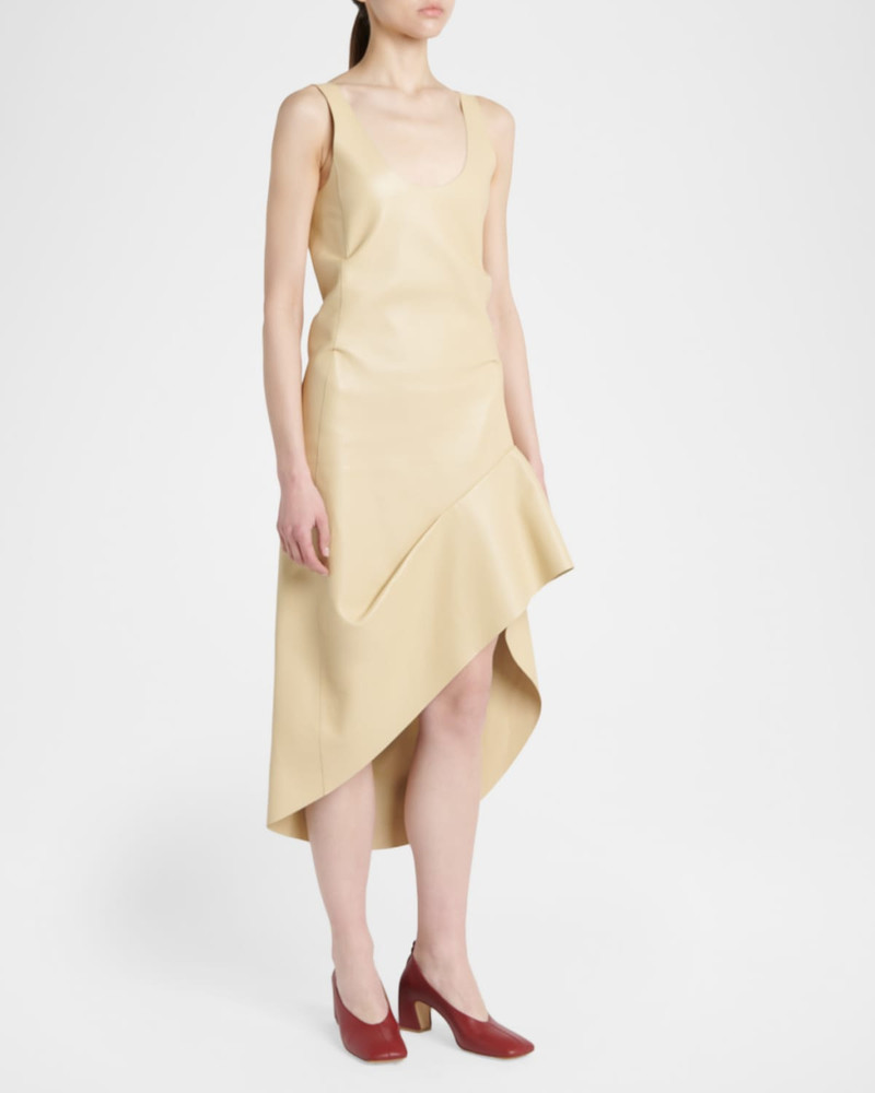 Sleeveless Leather Asymmetric Midi Dress 5