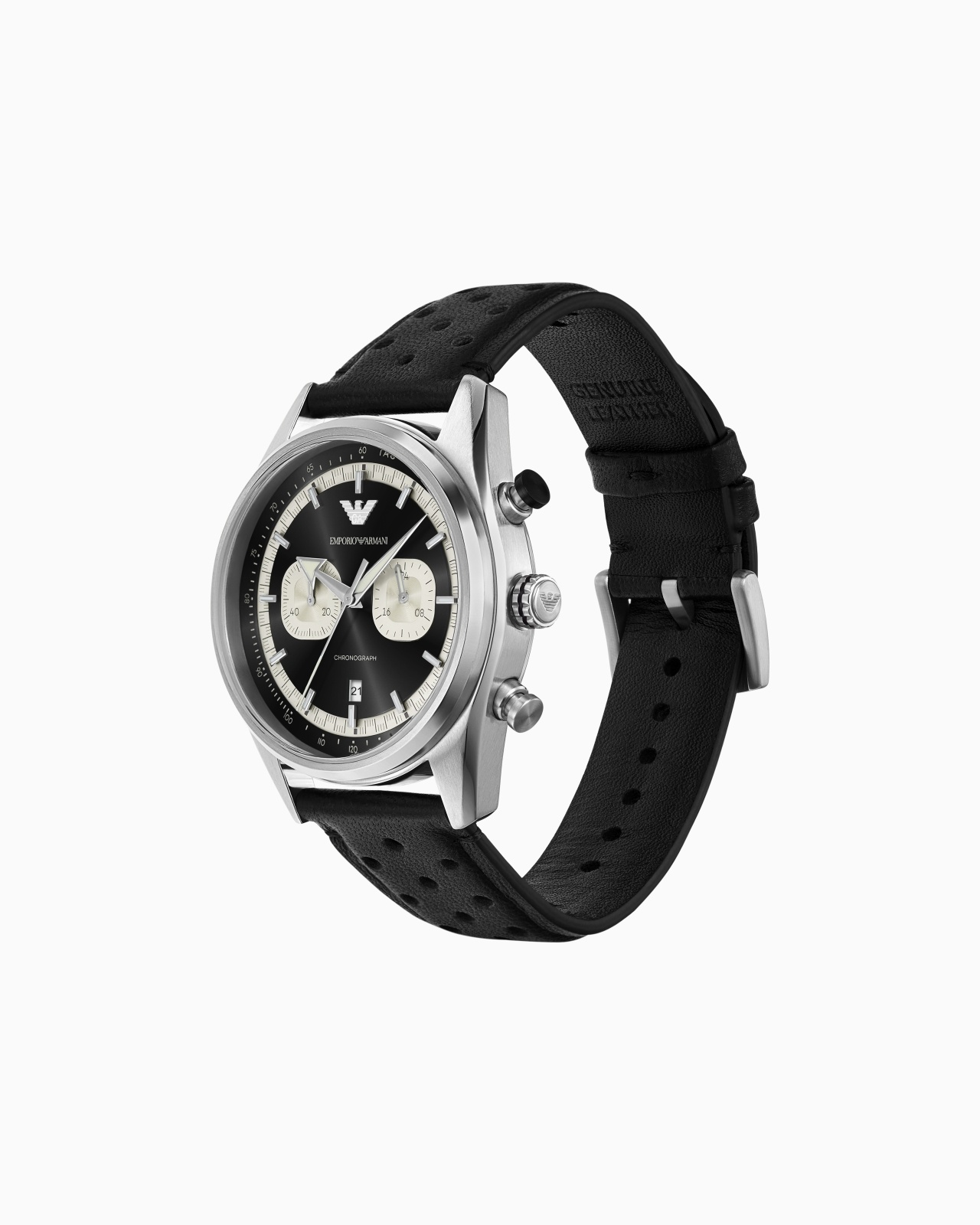 CHRONOGRAPH BLACK LEATHER WATCH - 2