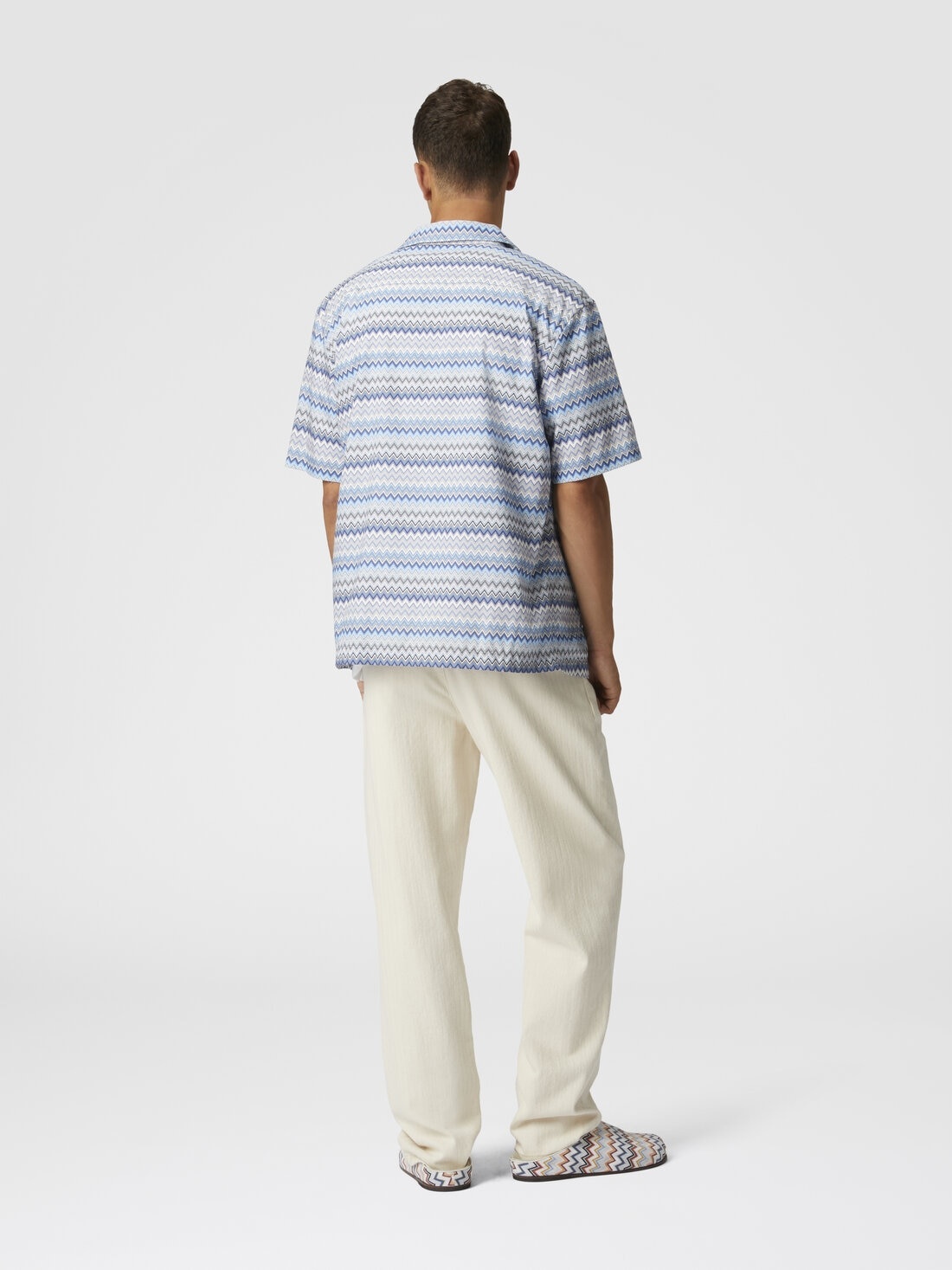 Zig zag cotton poplin bowling shirt with breast pocket - 3