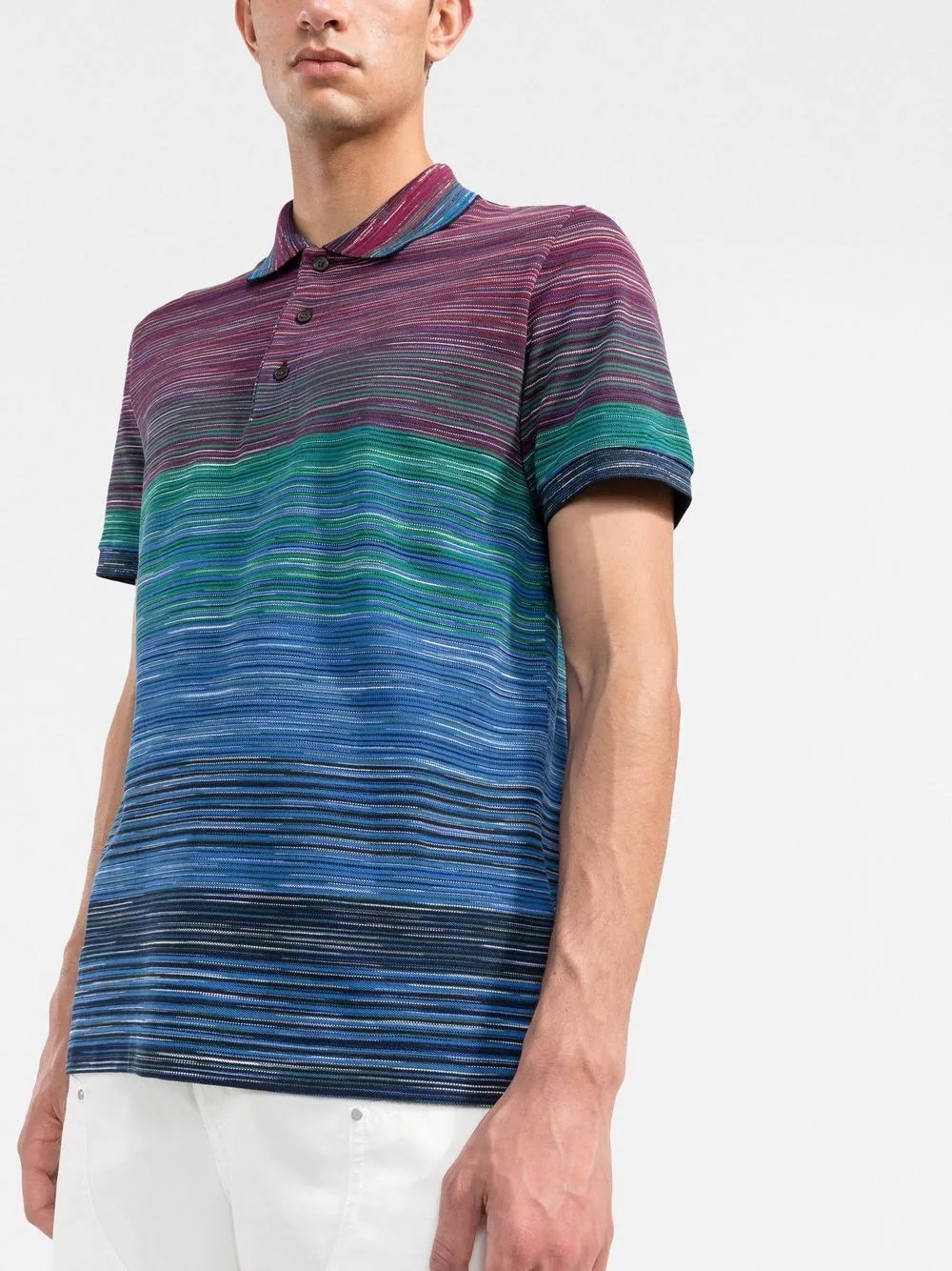 stripe knit short-sleeve polo shirt - 3