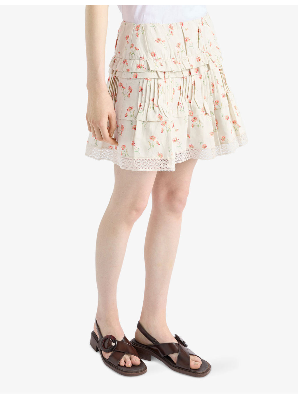 Floral-Print Cotton And Linen Mini Skirt - 3