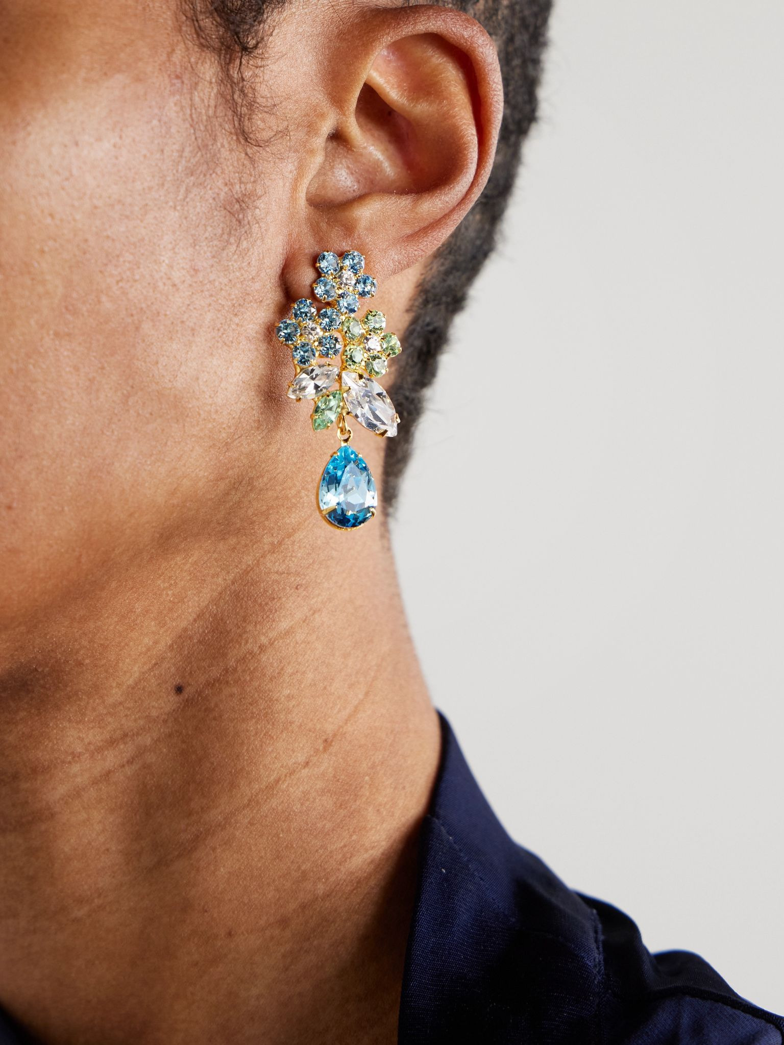 Bouquet gold-plated crystal earrings Blue - 2