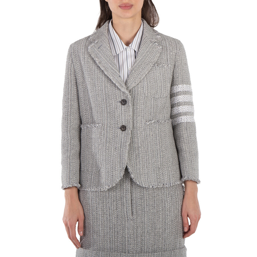 Thom Browne Ladies Tweed Fray 4-Bar Cropped Sack Jacket - 3