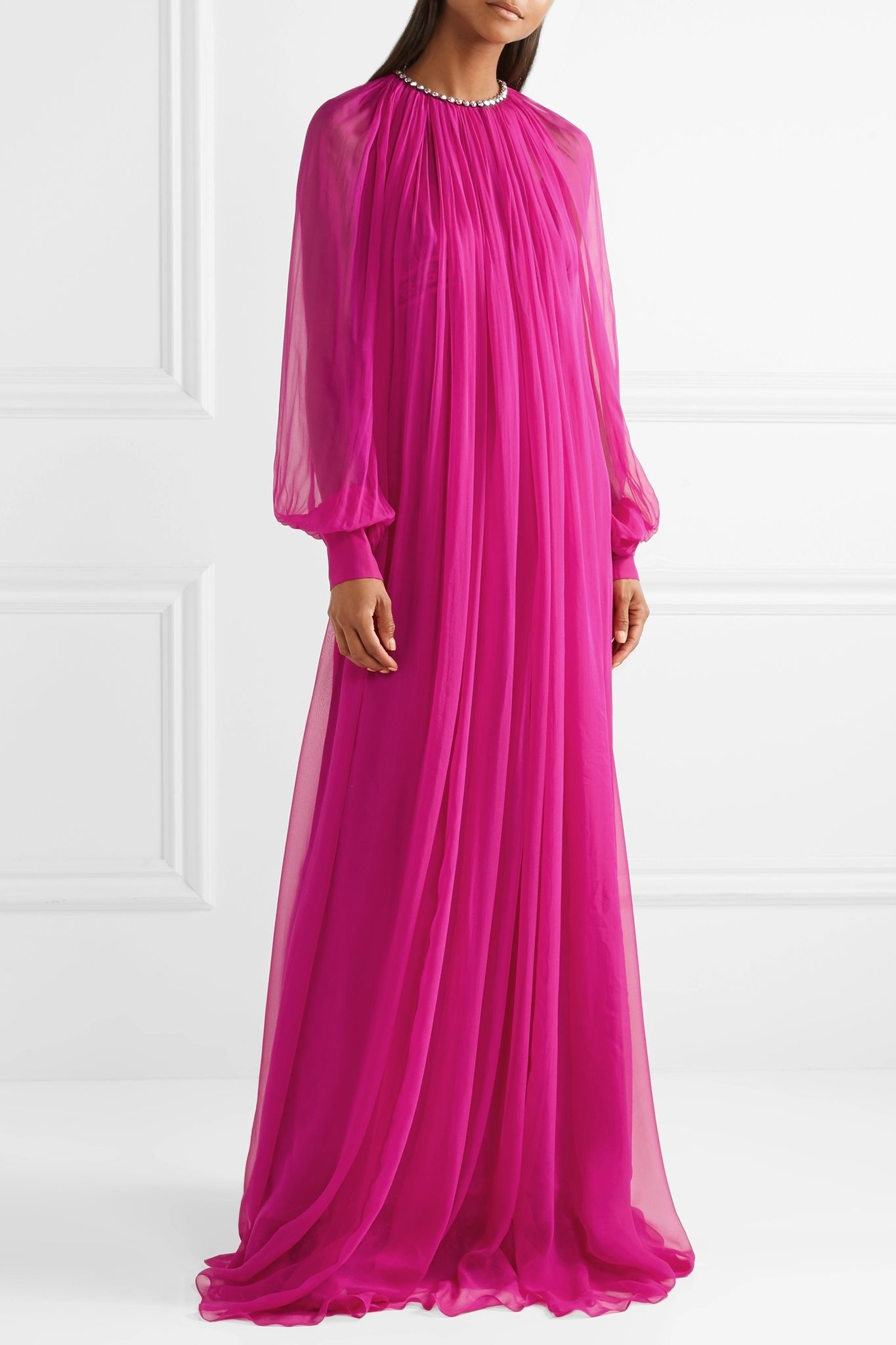 Gathered crystal-embellished silk-chiffon gown - 3