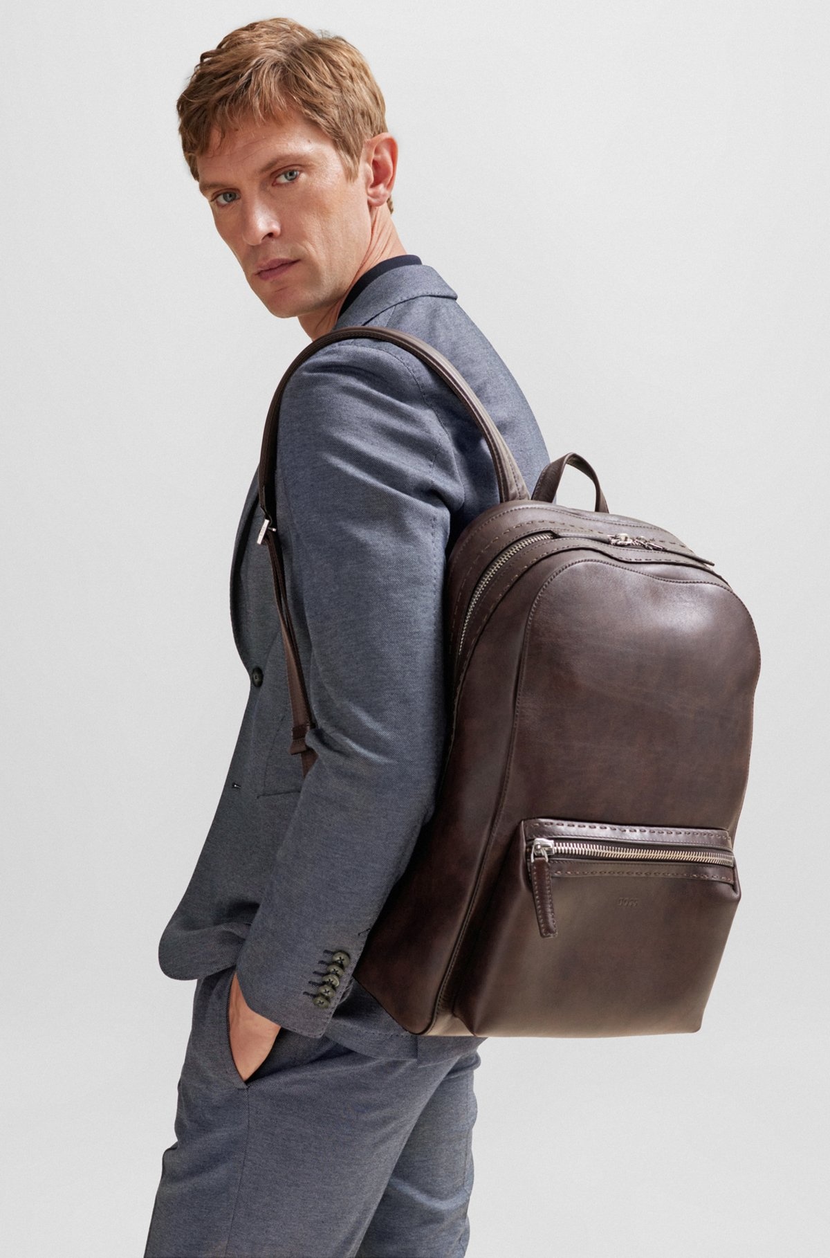 LEATHER BACKPACK WITH EMBOSSED LOGO - 4