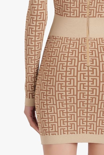 Short brown and gold knit dress with Balmain monogram - 10