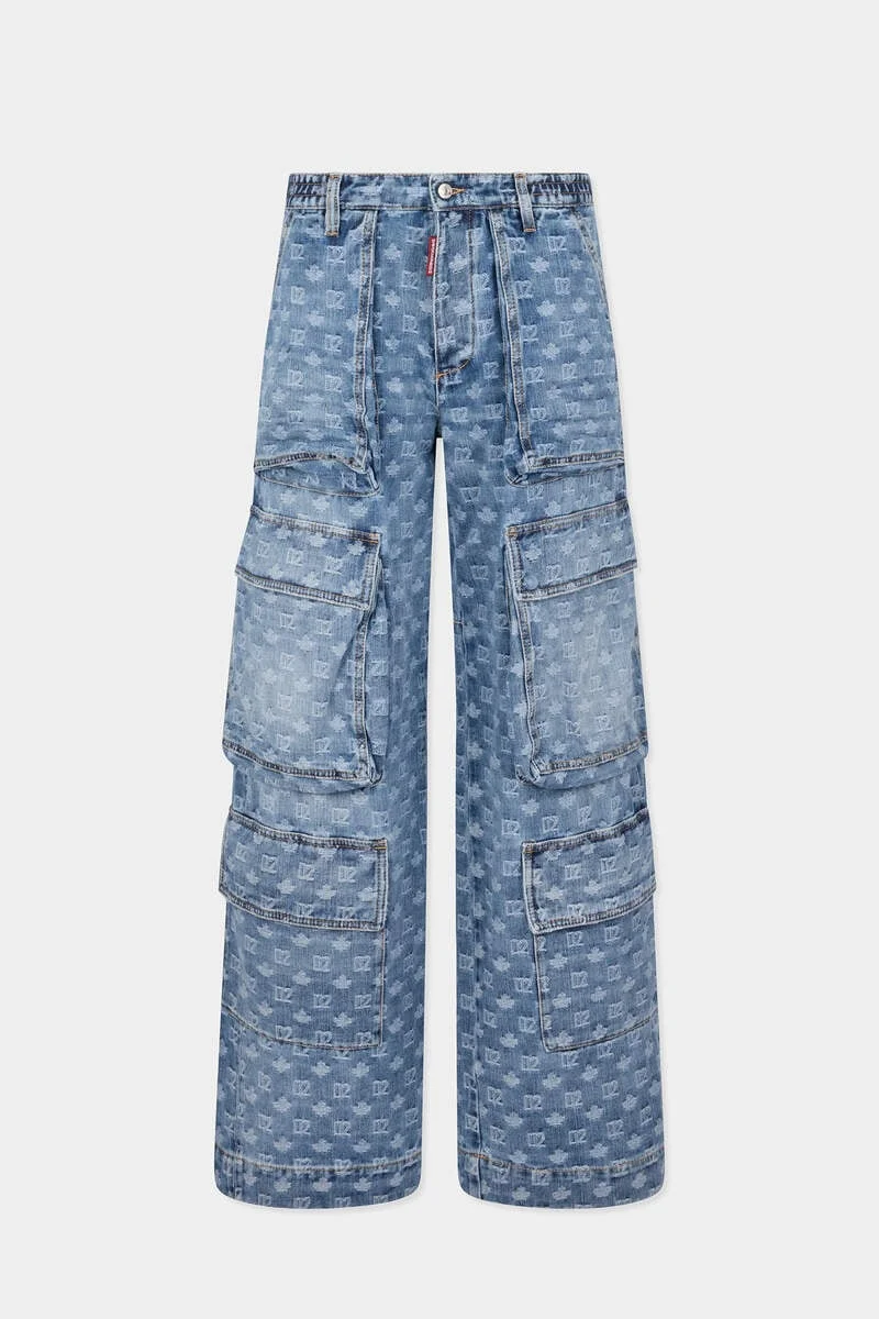 D2 MONOGRAM LIGHT WASH CARGO JEANS - 1