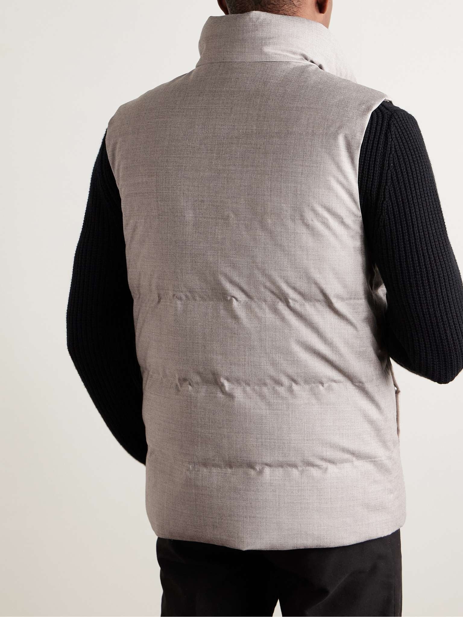 Leather-Trimmed Quilted Green Storm System® Wool and Silk-Blend Down Gilet - 3
