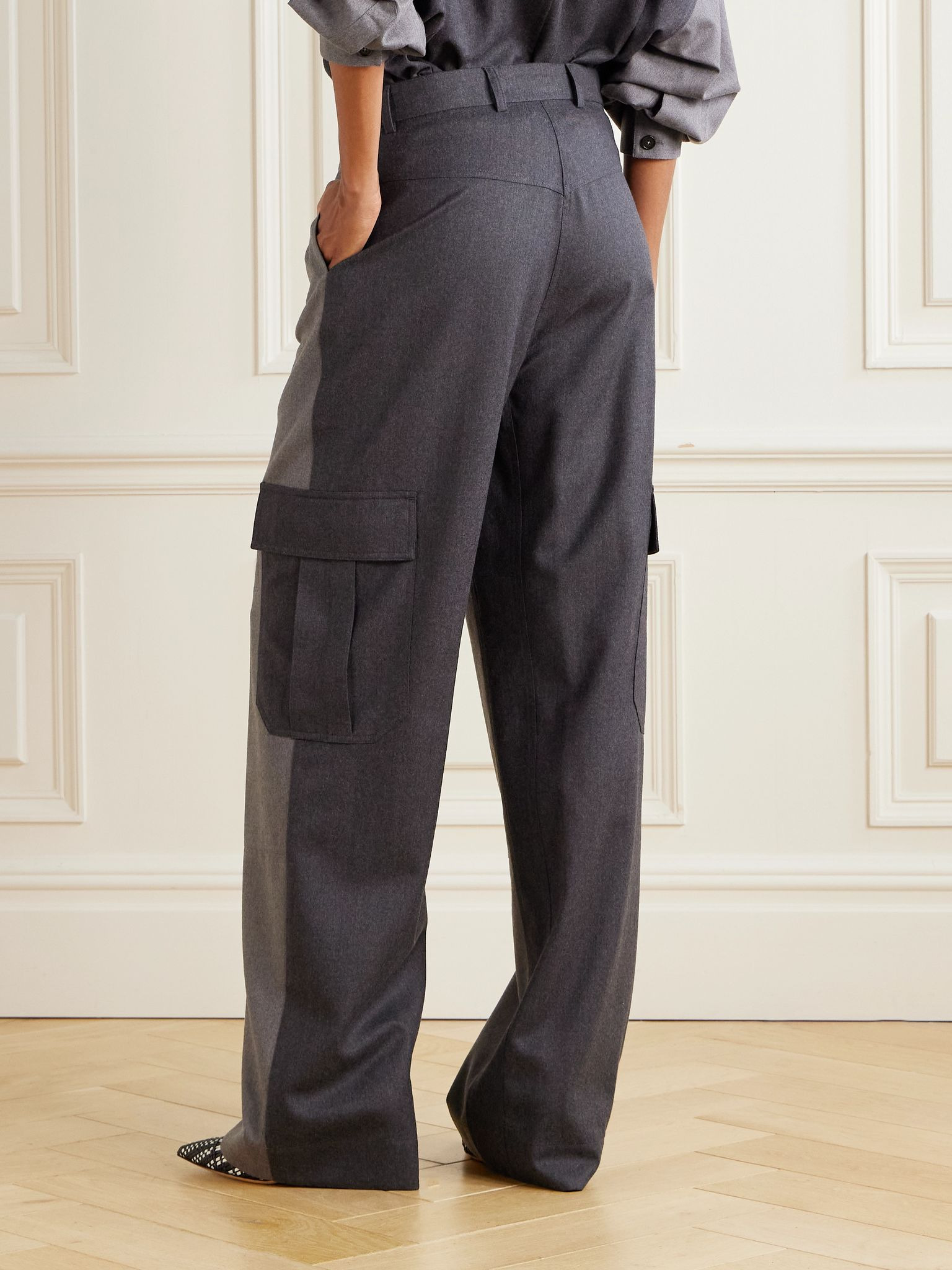 Paneled wool wide-leg pants Gray - 4