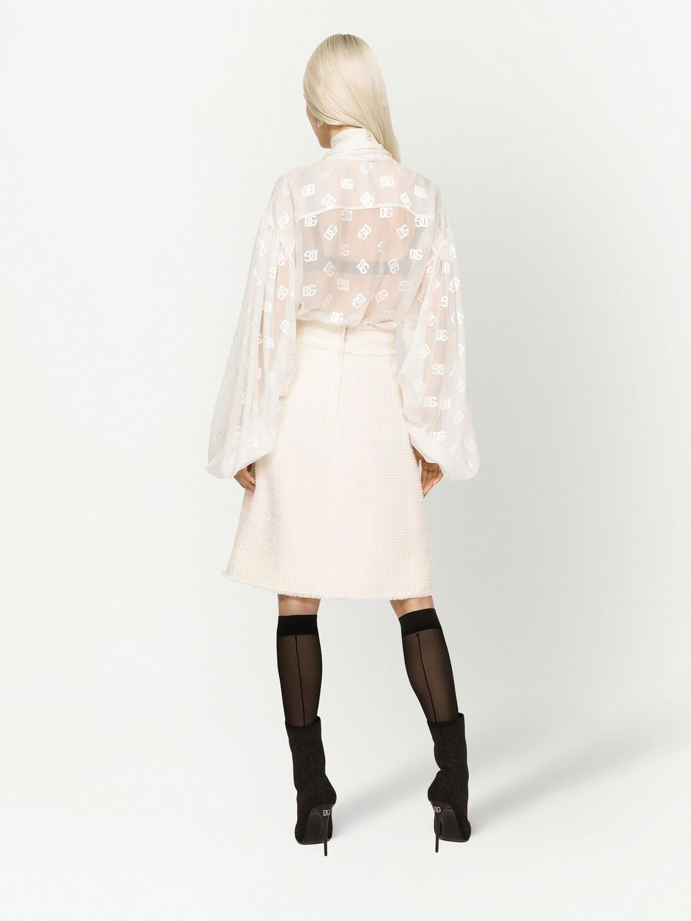 logo-jacquard pussy-bow collar blouse - 4