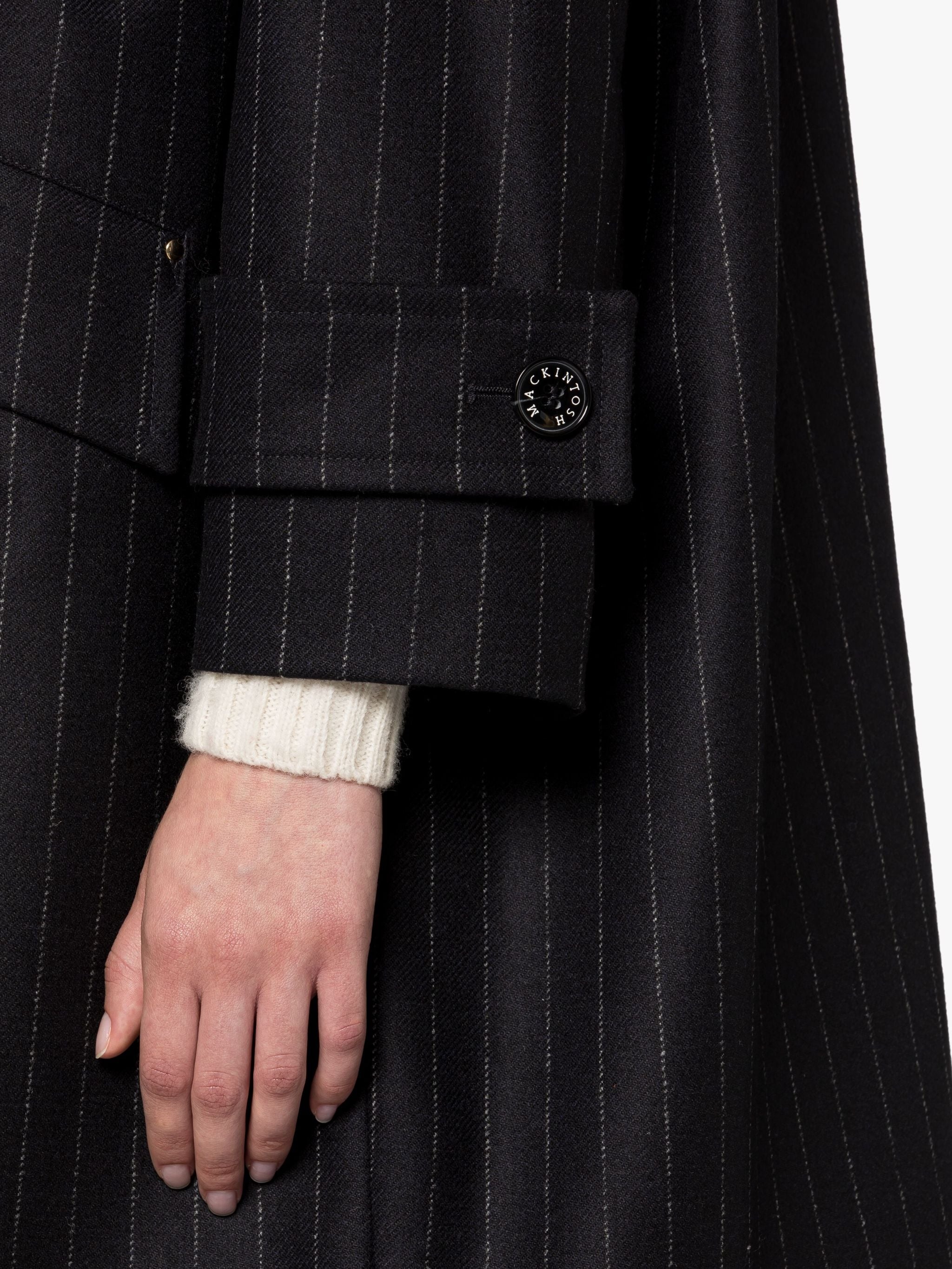 HUMBIE CHESTER NAVY CHALKSTRIPE WOOL OVERCOAT - 6