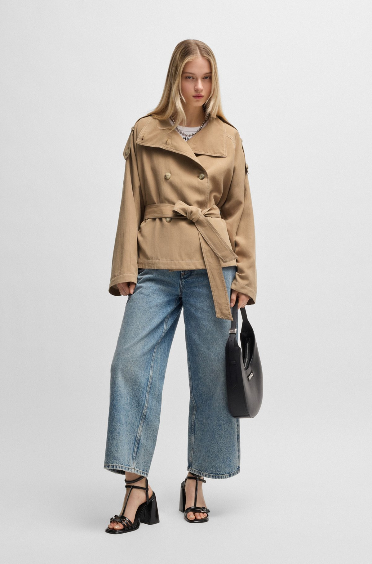 BELTED JACKET WITH STAND COLLAR AND CONTRAST STITCHING - 3